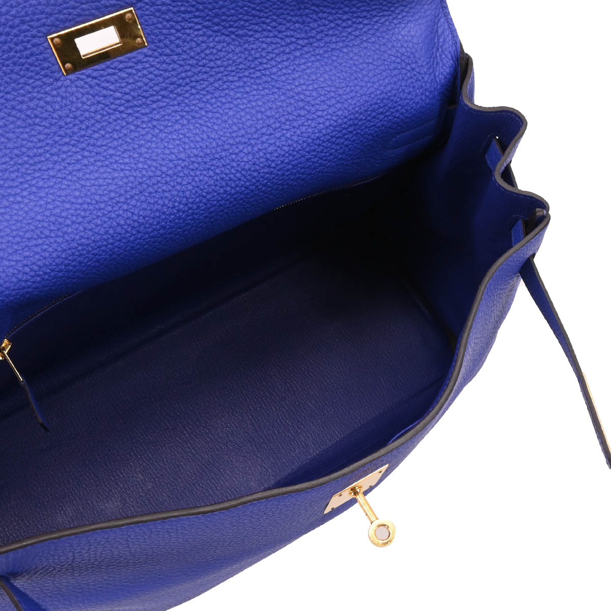 Hermes 2011 Togo Blue Electric Kelly 35 Retourne 2way Shoulder Handbag