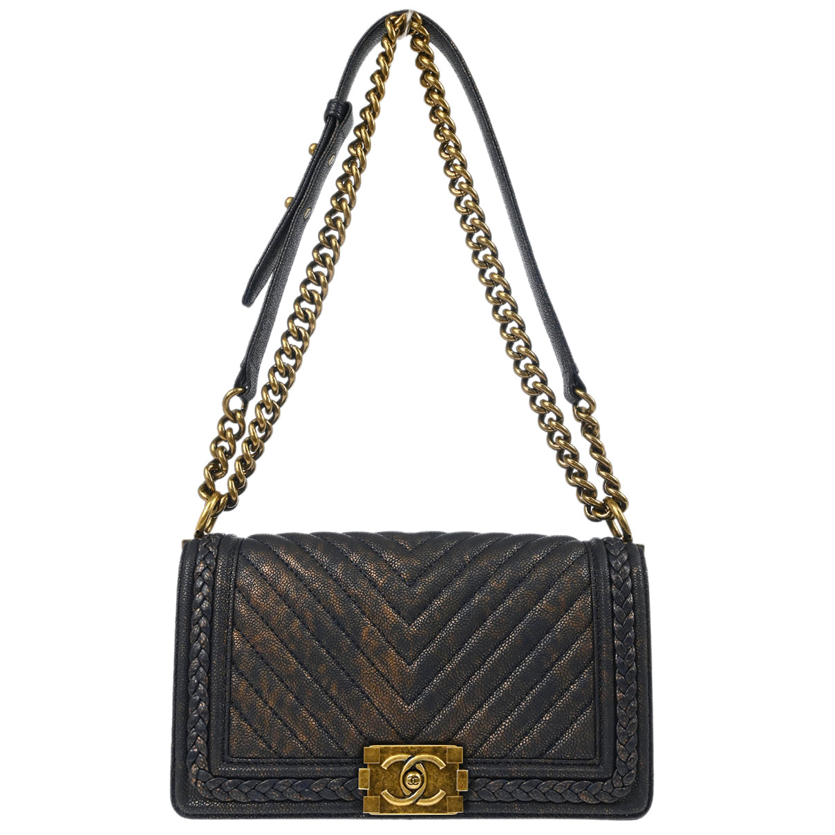 Boy Chanel 2018 Navy Caviar Medium Chevron Shoulder Bag
