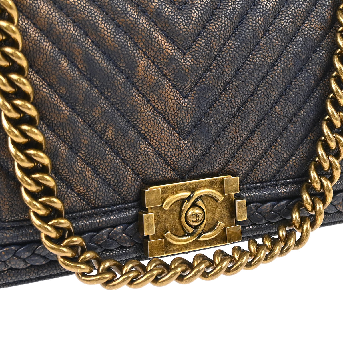 Boy Chanel 2018 Navy Caviar Medium Chevron Shoulder Bag