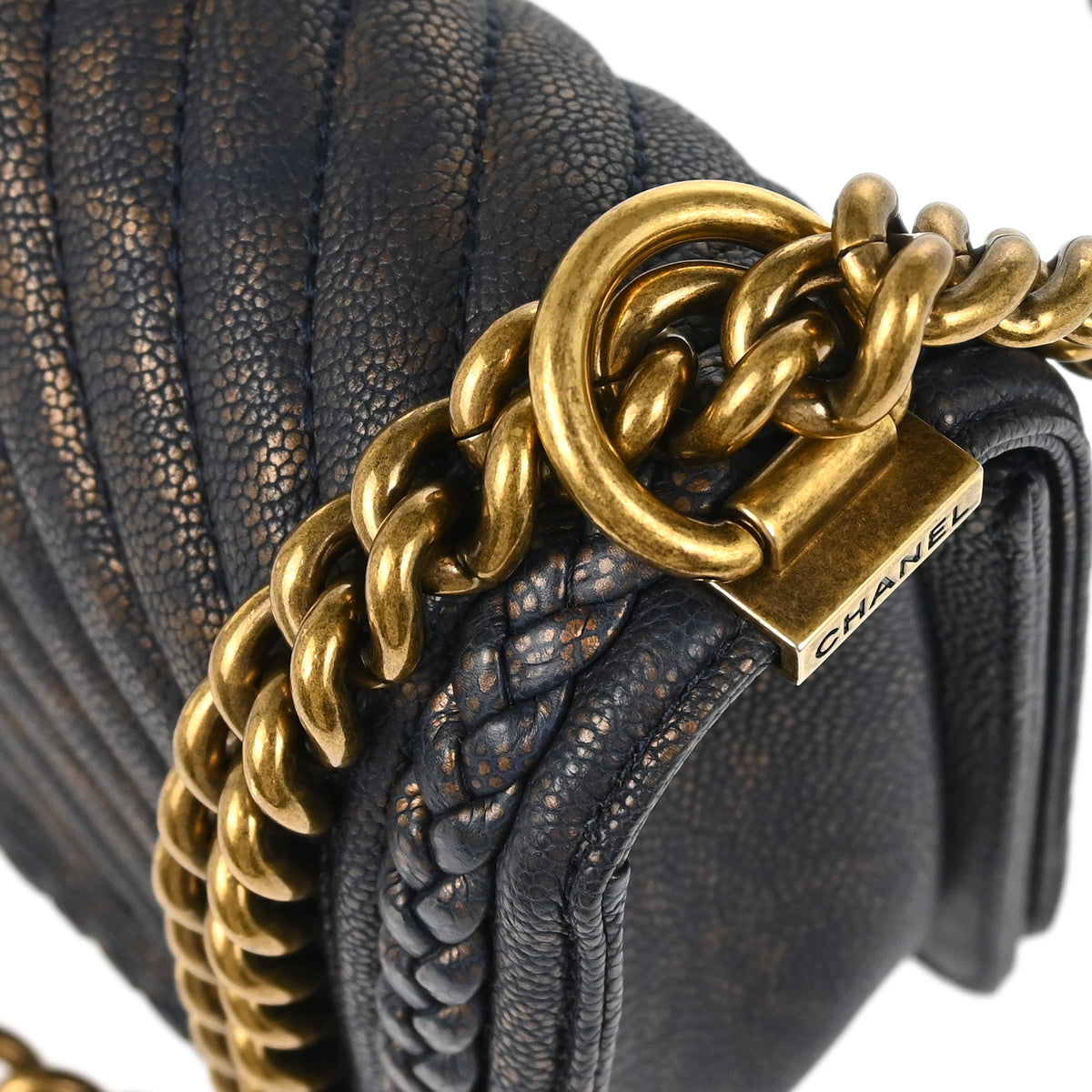 Boy Chanel 2018 Navy Caviar Medium Chevron Shoulder Bag