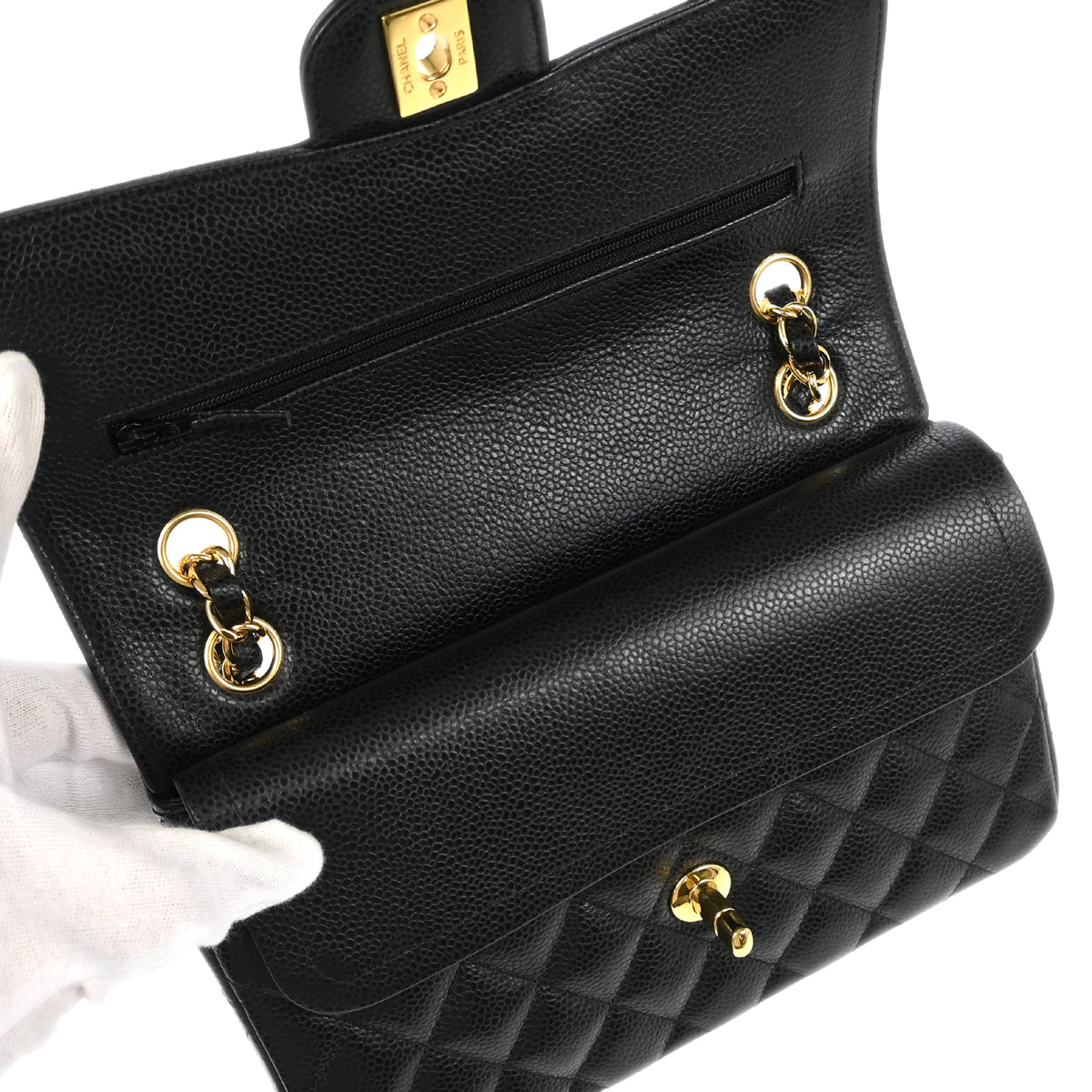 Chanel 2017-2018 Black Caviar Small Classic Double Flap Shoulder Bag