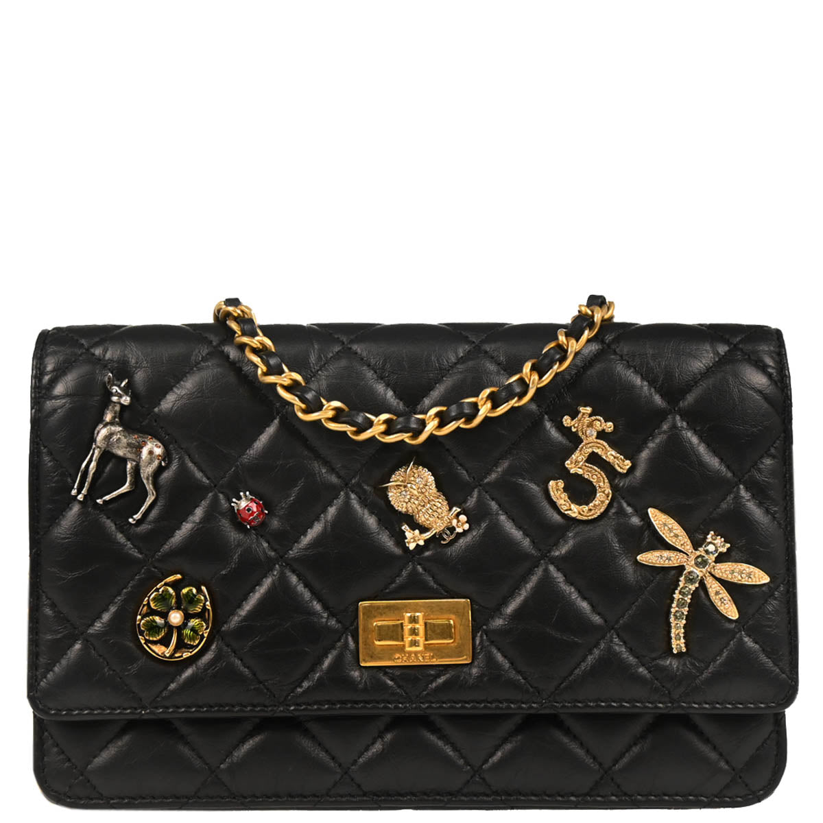 Chanel 2017-2018 Black Calfskin Lucky Charm WOC Shoulder Wallet Bag