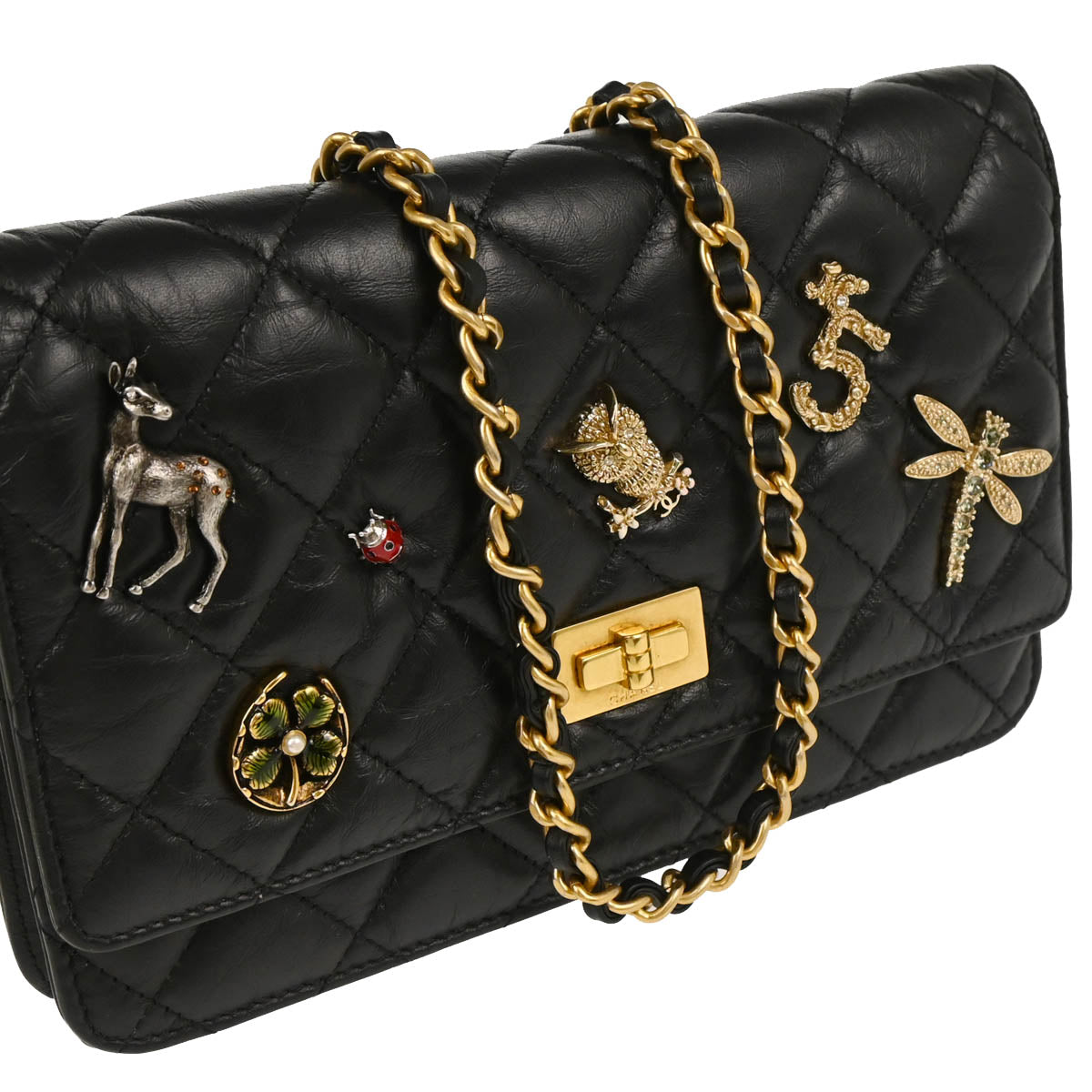 Chanel 2017-2018 Black Calfskin Lucky Charm WOC Shoulder Wallet Bag