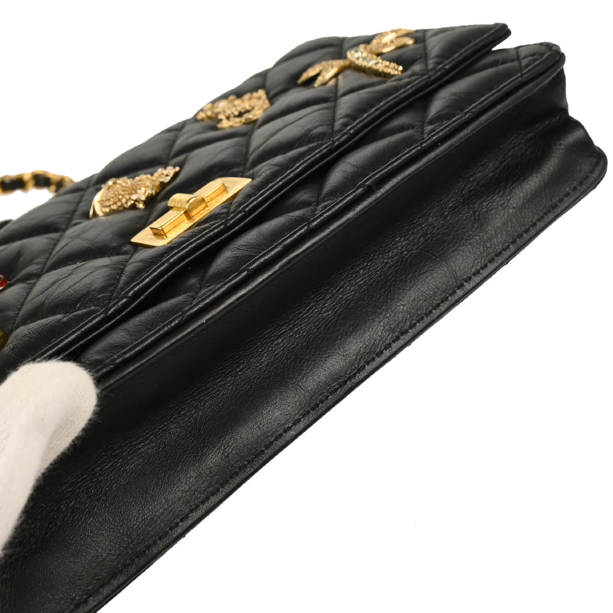 Chanel 2017-2018 Black Calfskin Lucky Charm WOC Shoulder Wallet Bag