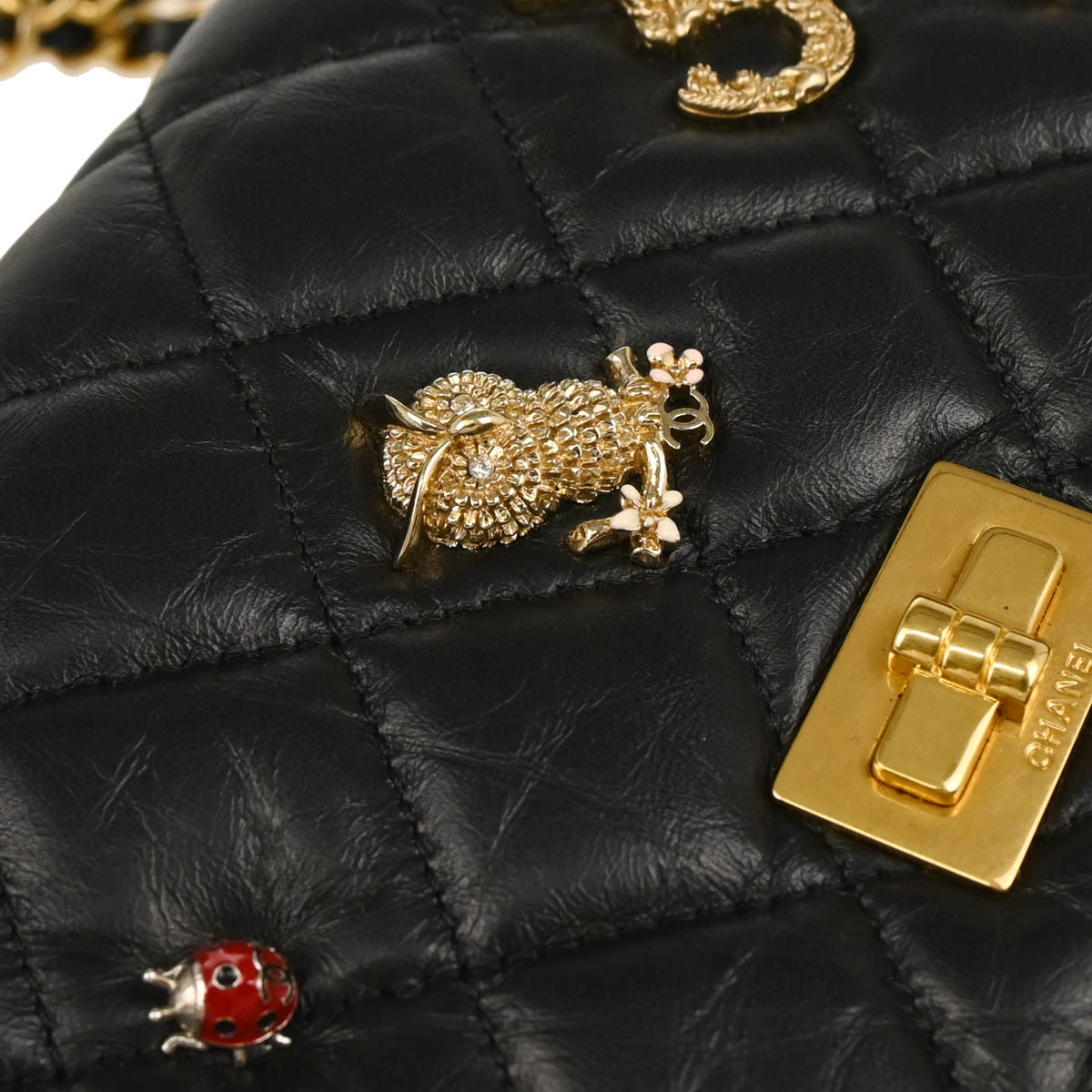 Chanel 2017-2018 Black Calfskin Lucky Charm WOC Shoulder Wallet Bag