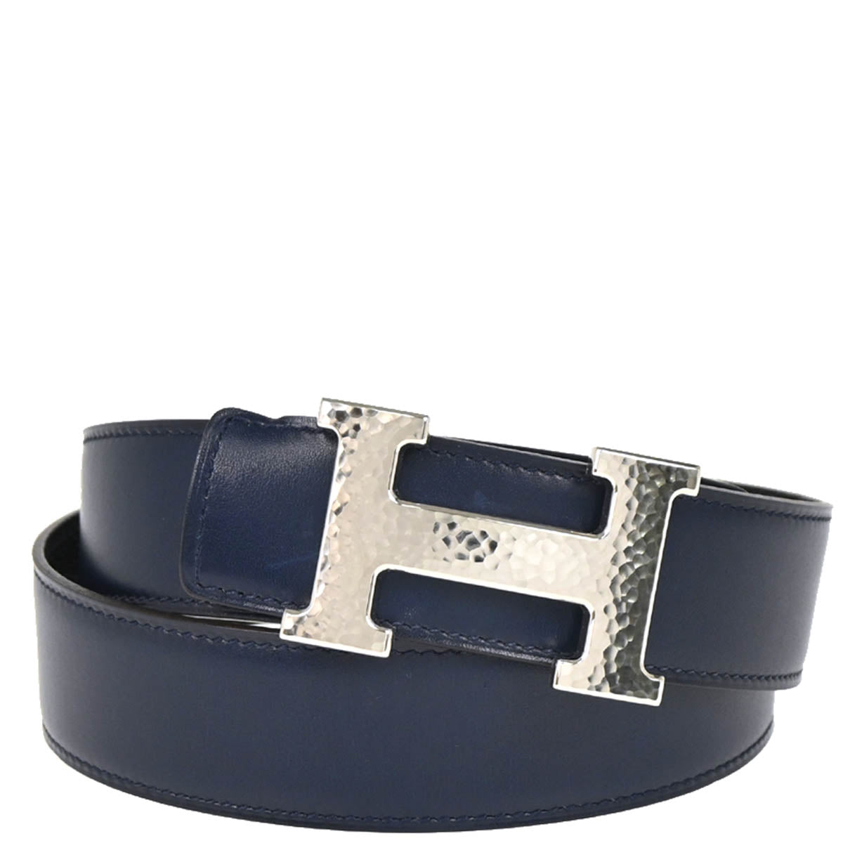 Hermes Blue Navy Box Calf Constance Reversible Belt #85 Small Good