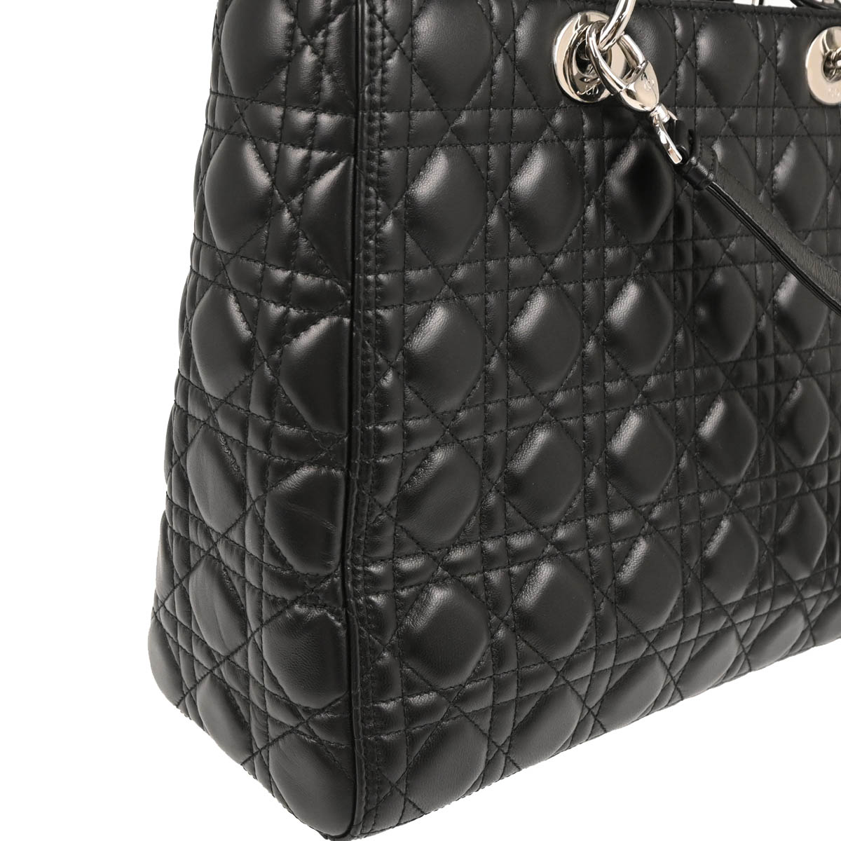 Christian Dior 2017 Black Lambskin Large Lady Dior Cannage 2way Handbag