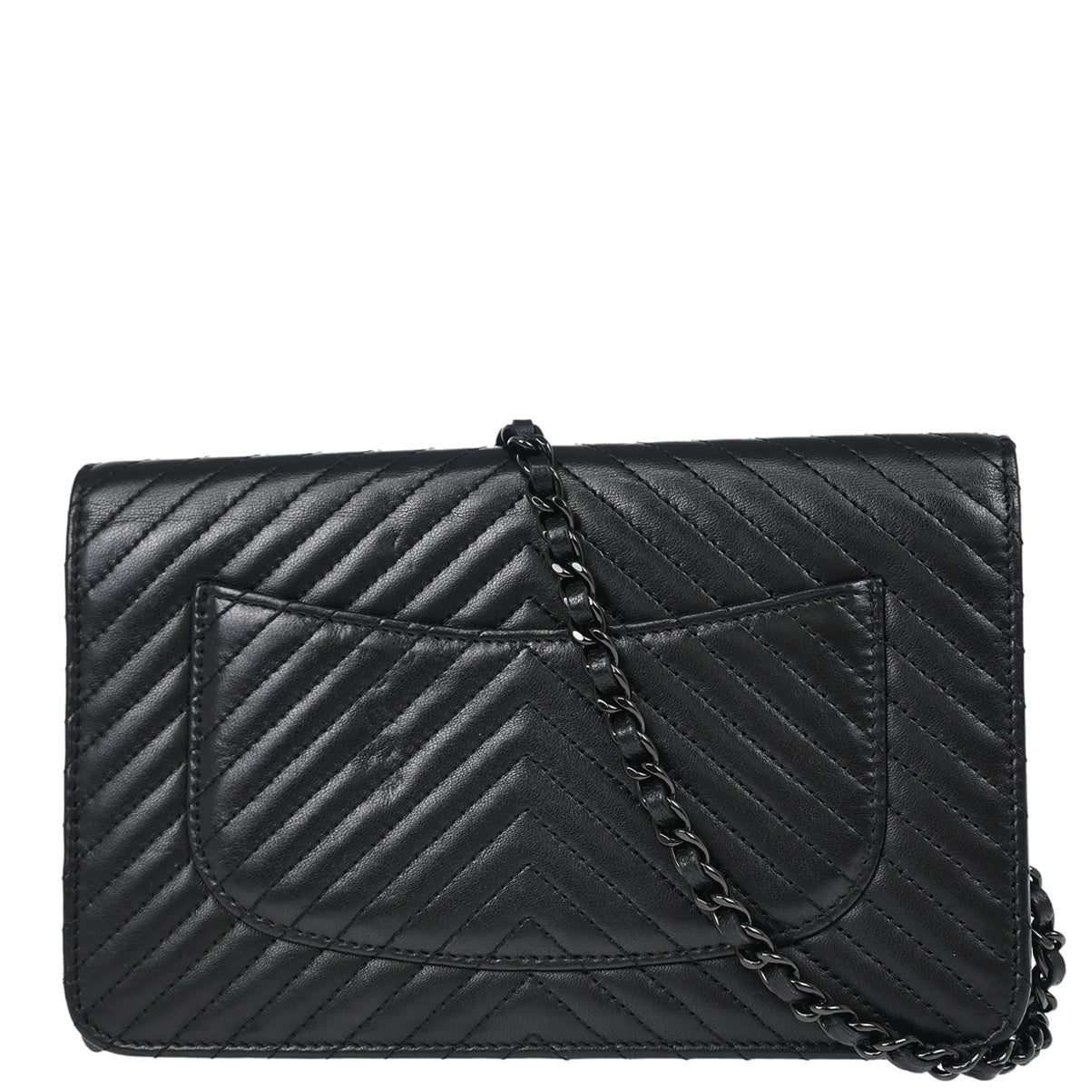 Chanel 2014-2015 Black Lambskin Chevron Classic WOC Shoulder Wallet Bag