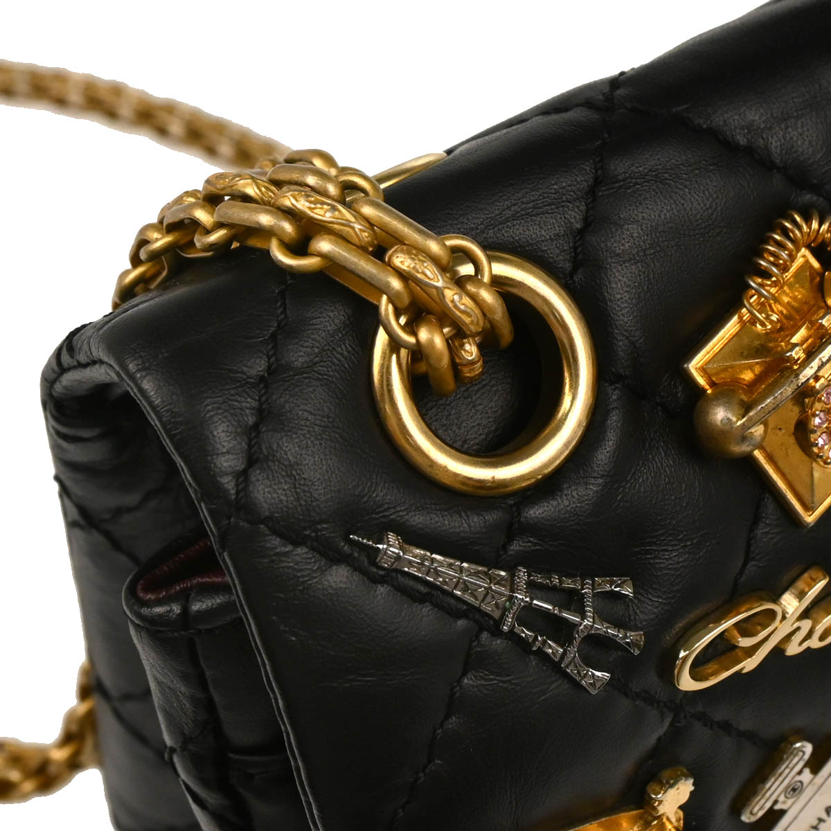 Chanel 2017-2018 Black Calfskin Lucky Charm 2.55 Classic Double Flap Shoulder Bag