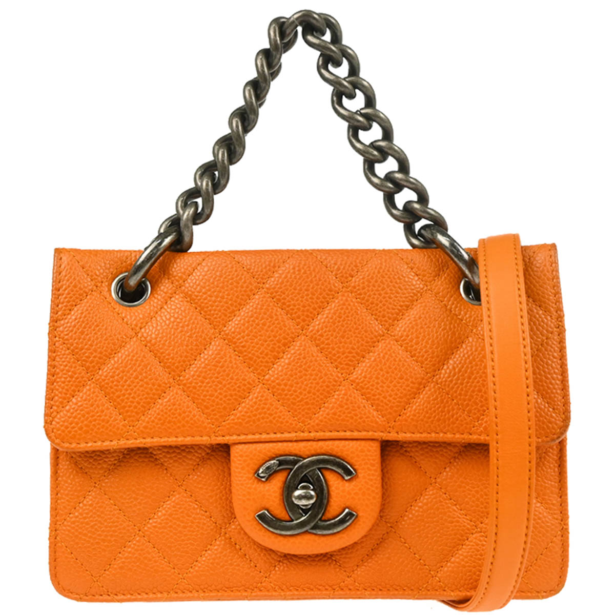 Chanel 2014-2015 Orange Caviar Retro Class 2way Shoulder Handbag