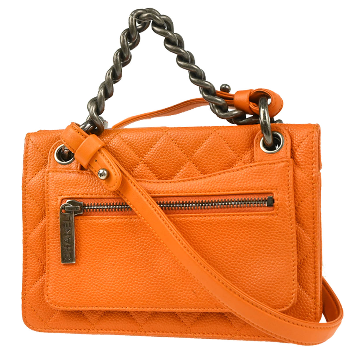 Chanel 2014-2015 Orange Caviar Retro Class 2way Shoulder Handbag