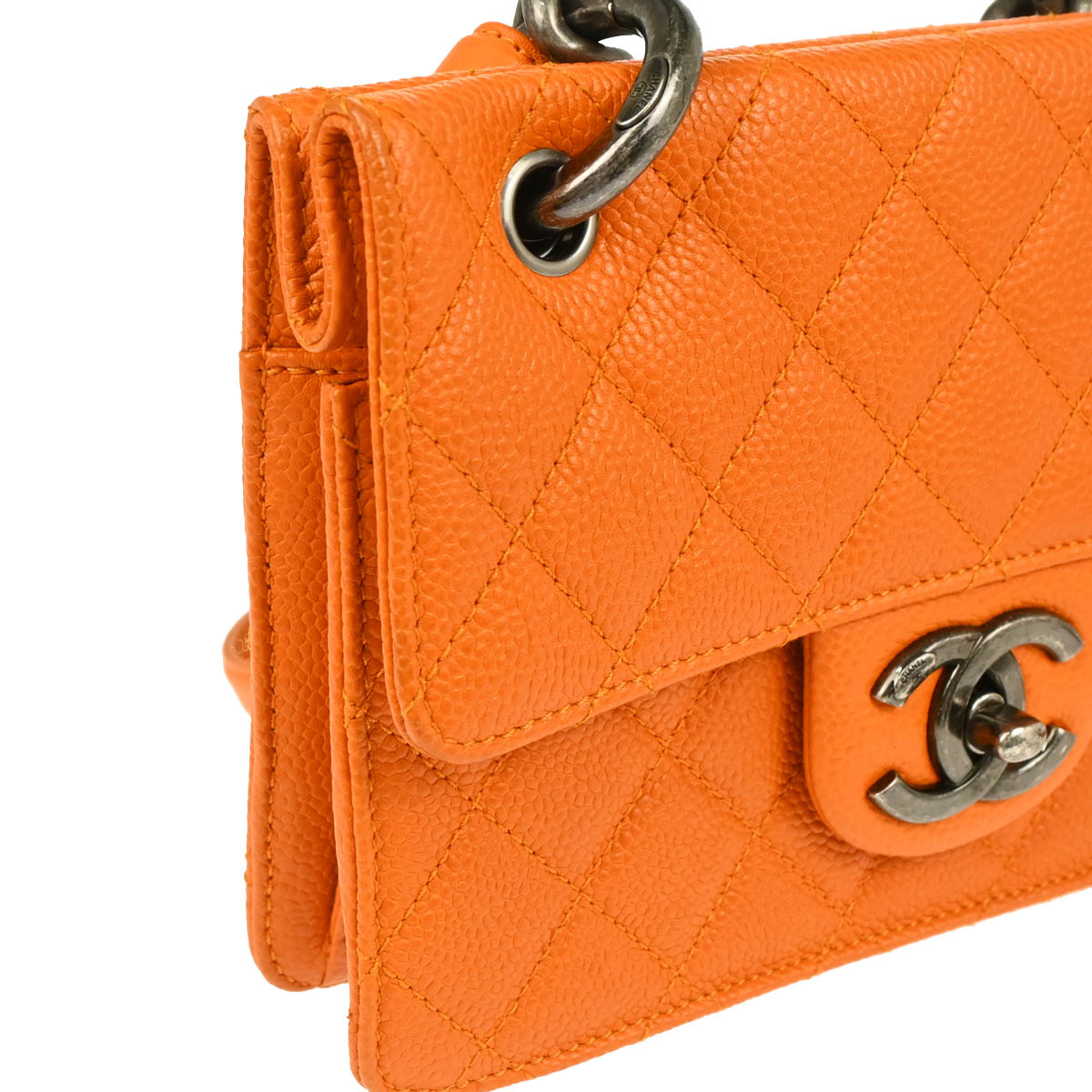 Chanel 2014-2015 Orange Caviar Retro Class 2way Shoulder Handbag