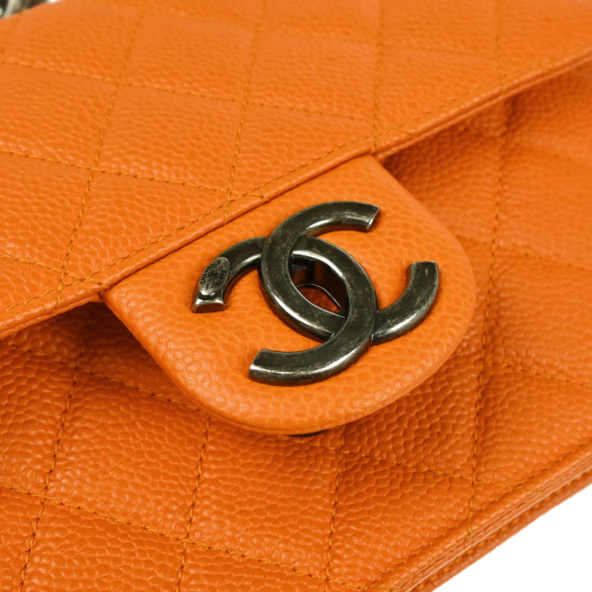 Chanel 2014-2015 Orange Caviar Retro Class 2way Shoulder Handbag
