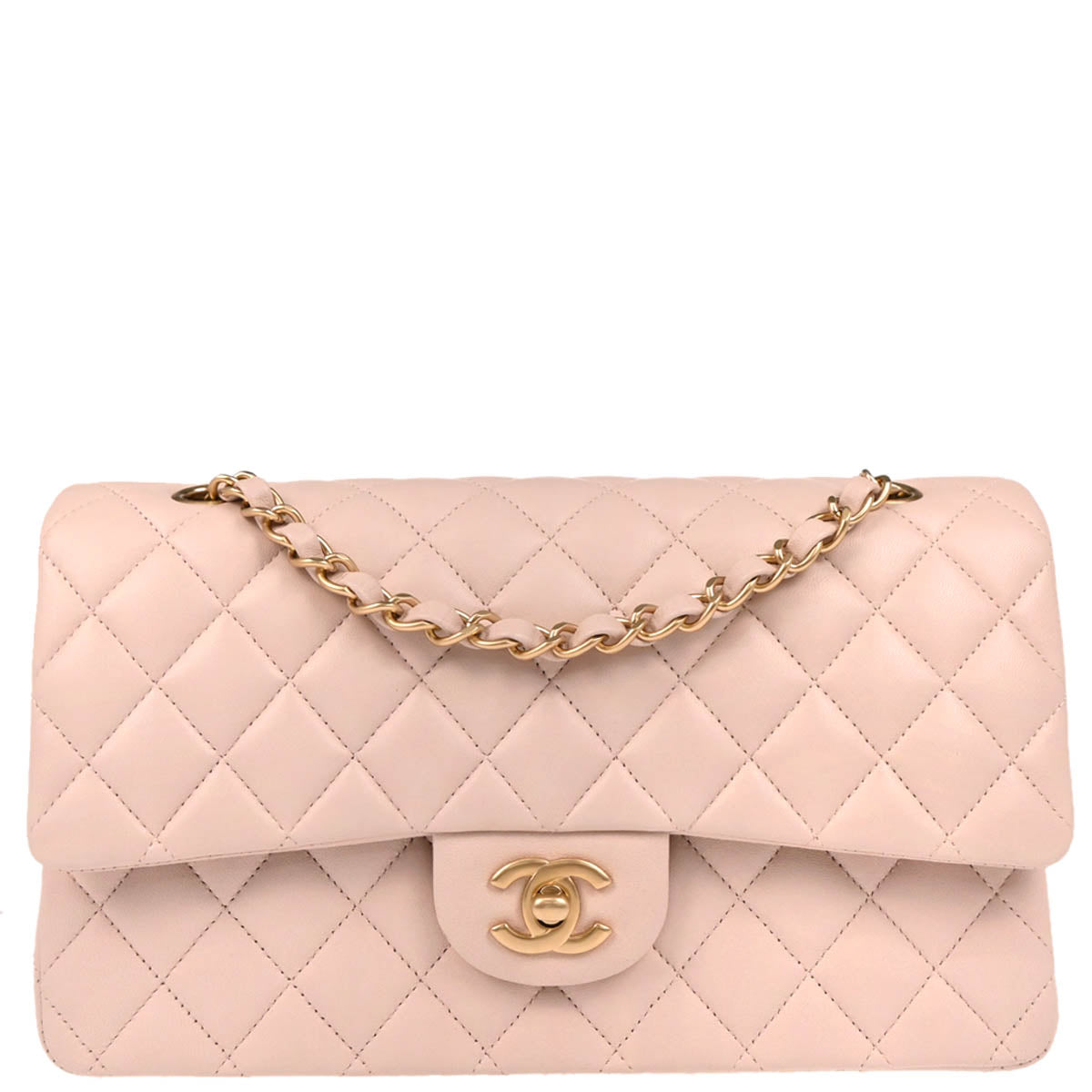 Chanel 2013-2014 Pale Pink Lambskin Medium Classic Double Flap Shoulder Bag