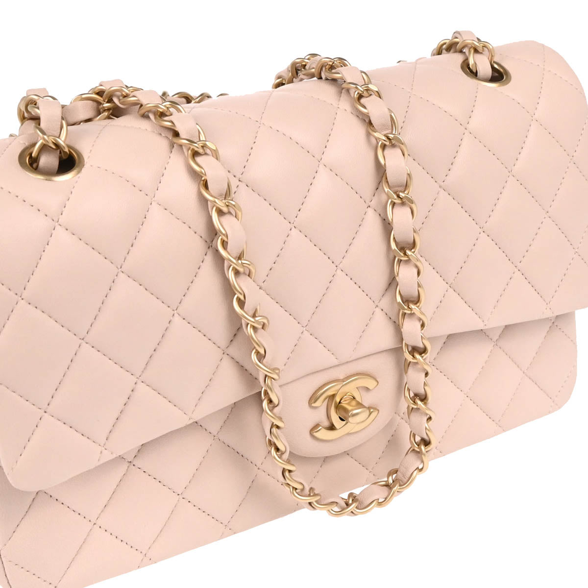 Chanel 2013-2014 Pale Pink Lambskin Medium Classic Double Flap Shoulder Bag