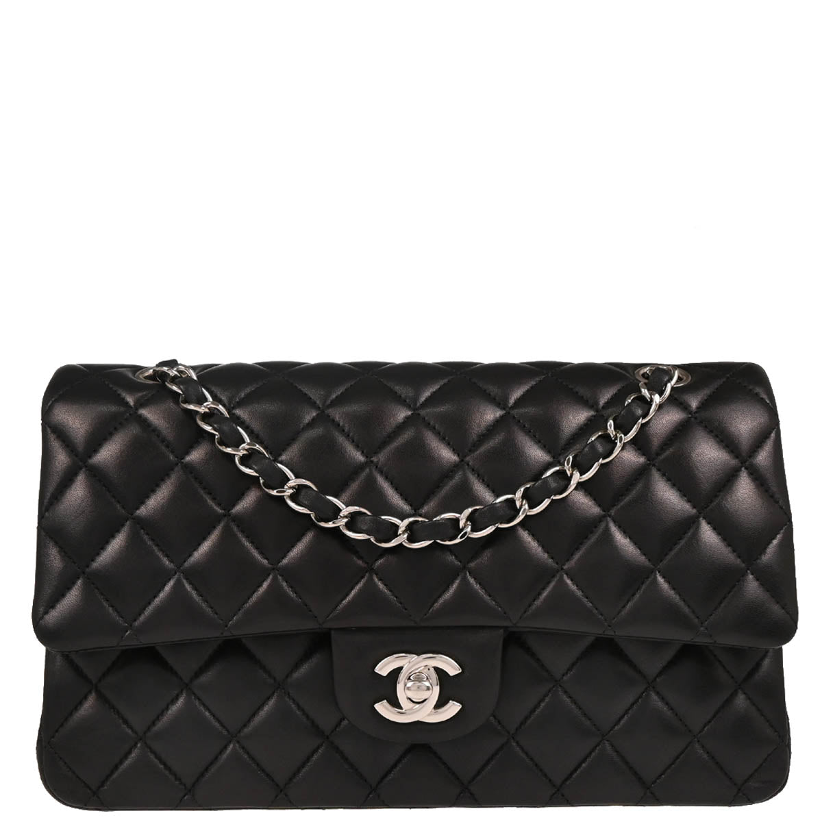 Chanel 2014-2015 Black Lambskin Medium Classic Double Flap Shoulder Bag