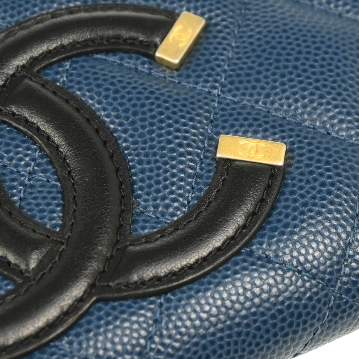 Chanel 2019 Blue Caviar Filigree Coin Purse Wallet