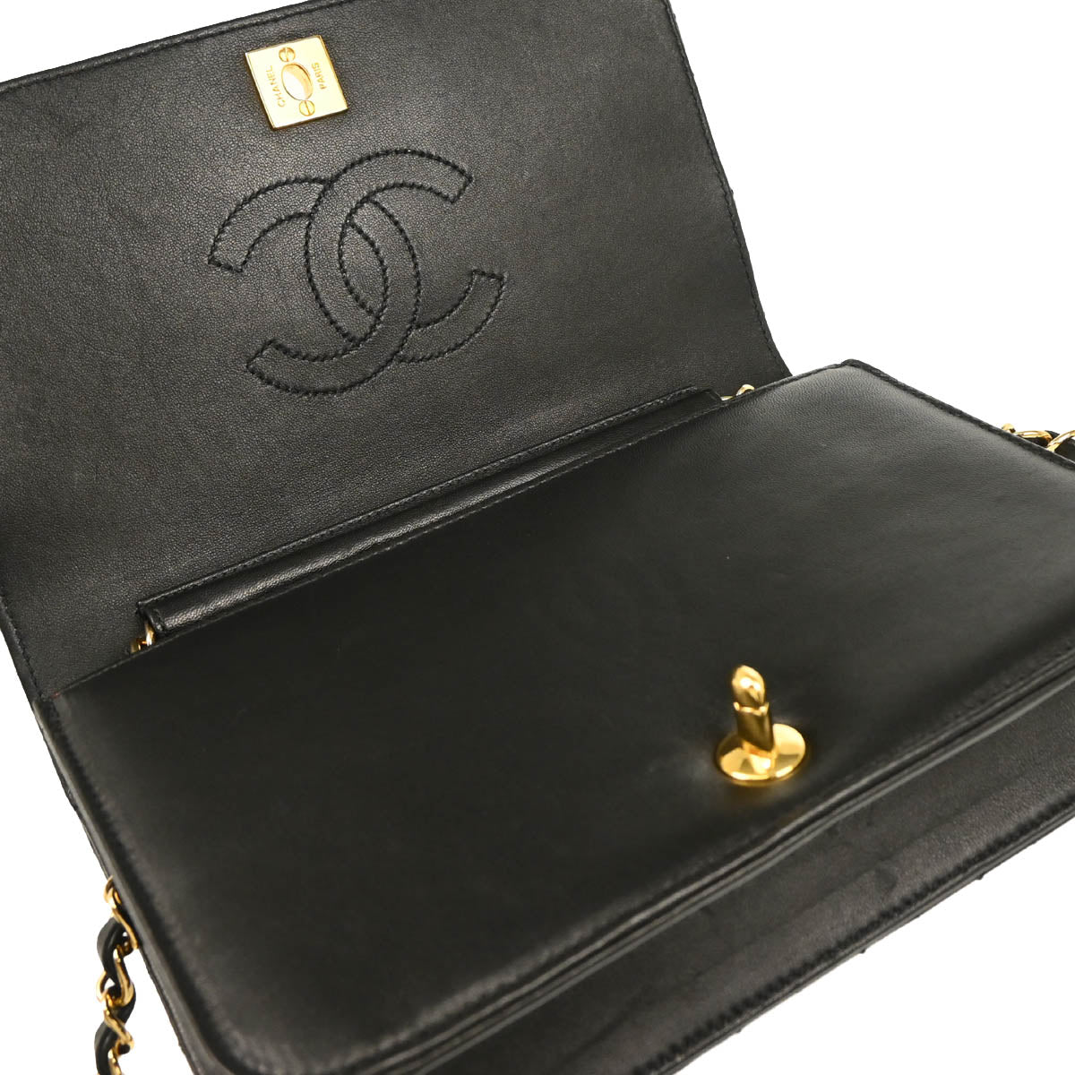 Chanel 2010-2011 Black Lambskin Turnlock Small Full Flap Shoulder Bag