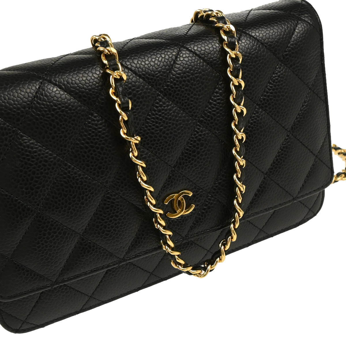 Chanel 2016-2017 Black Caviar Classic Chain On Wallet WOC