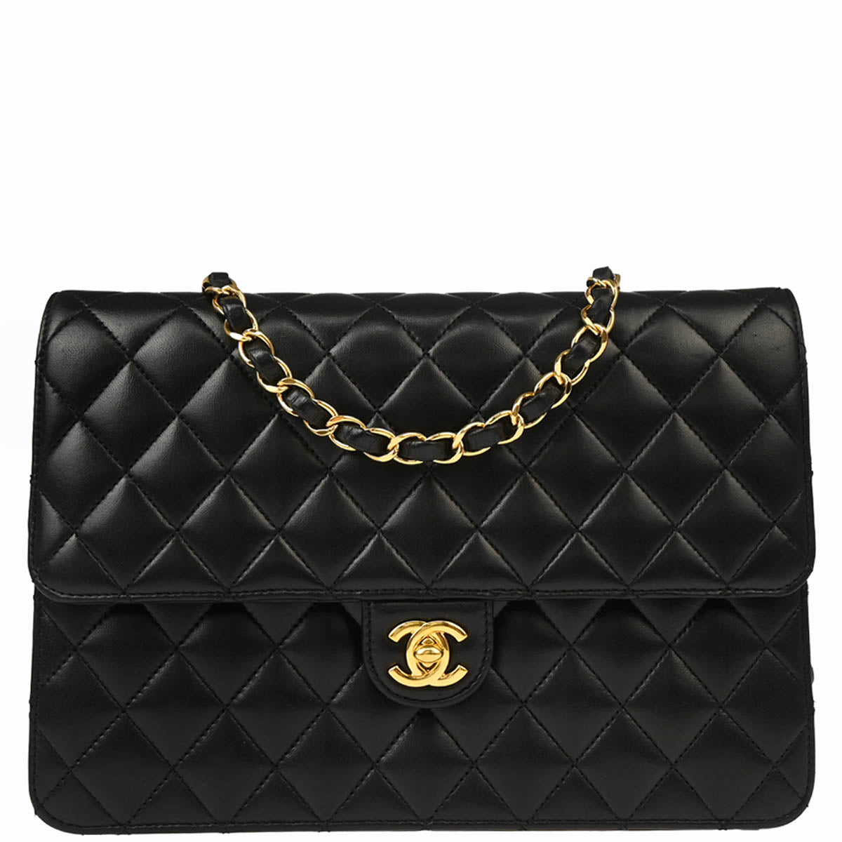Chanel 2010-2011 Black Lambskin Turnlock Medium Half Flap Shoulder Bag