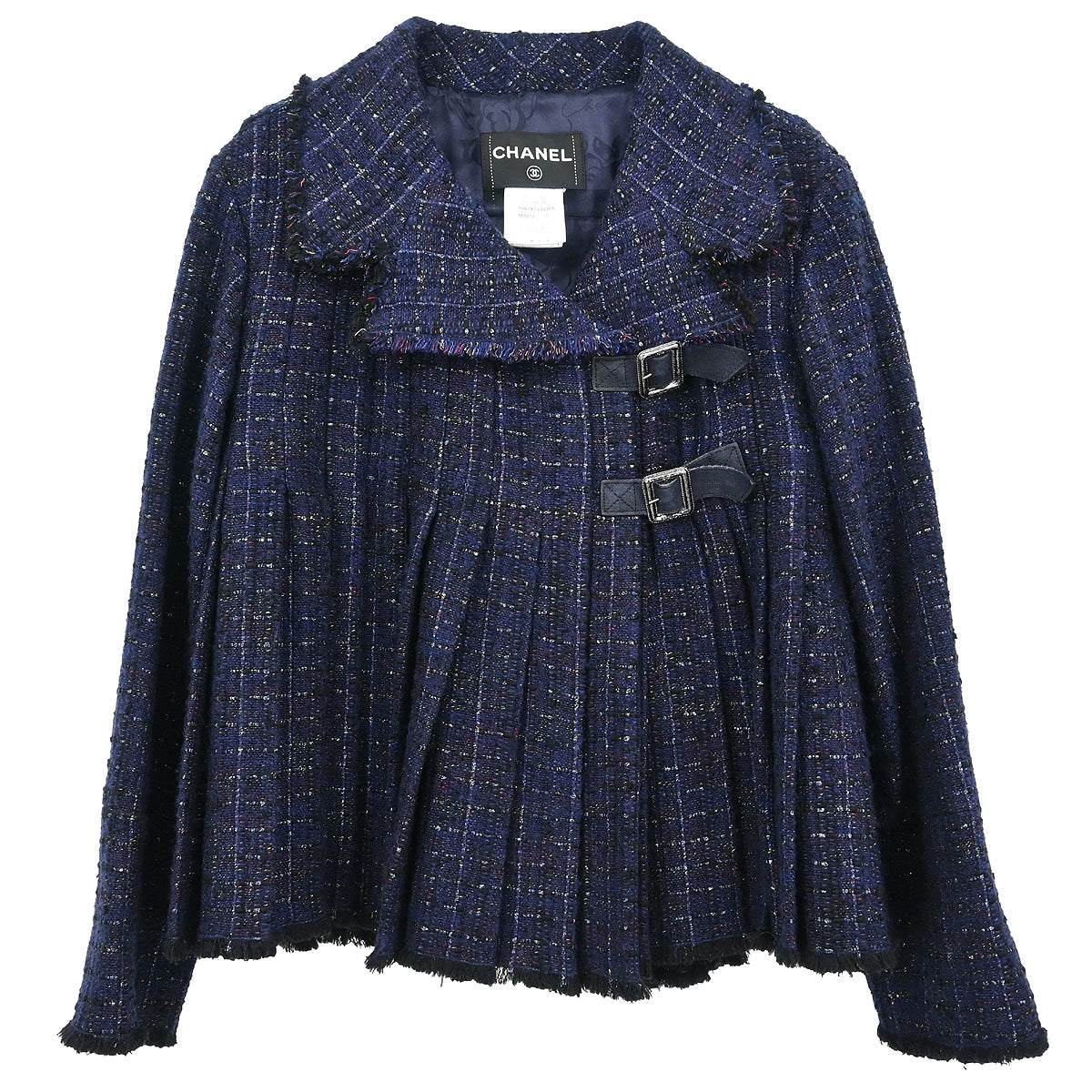 Chanel 2013-2014 Pleated Tweed Jacket Navy #38