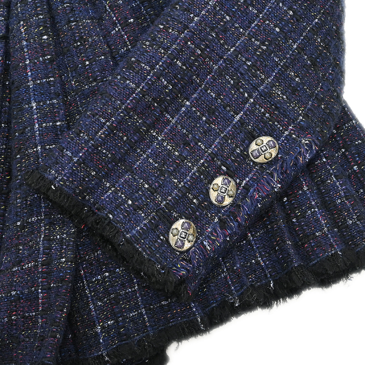 Chanel 2013-2014 Pleated Tweed Jacket Navy #38