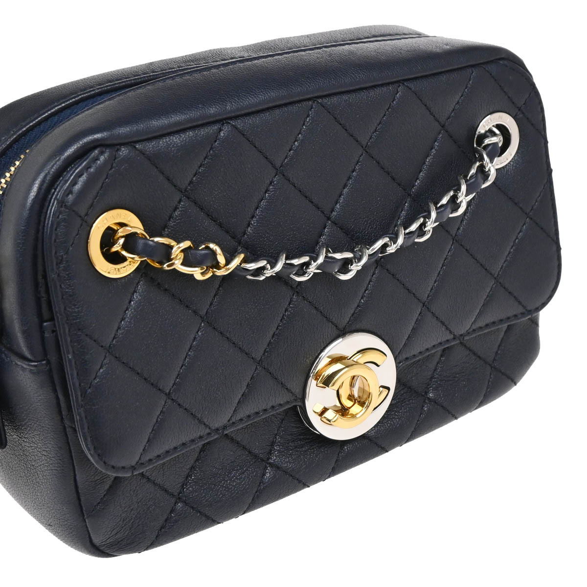 Chanel 2019 Navy Lambskin Camera Bag Mini