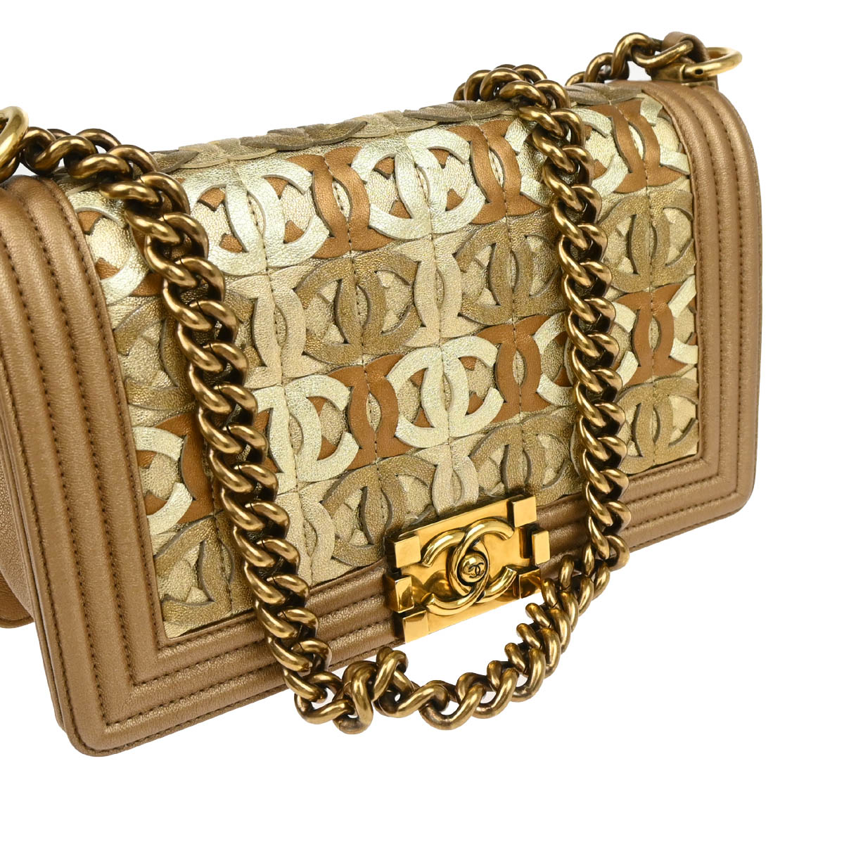 Boy Chanel 2014-2015 Gold Lambskin Medium Shoulder Bag