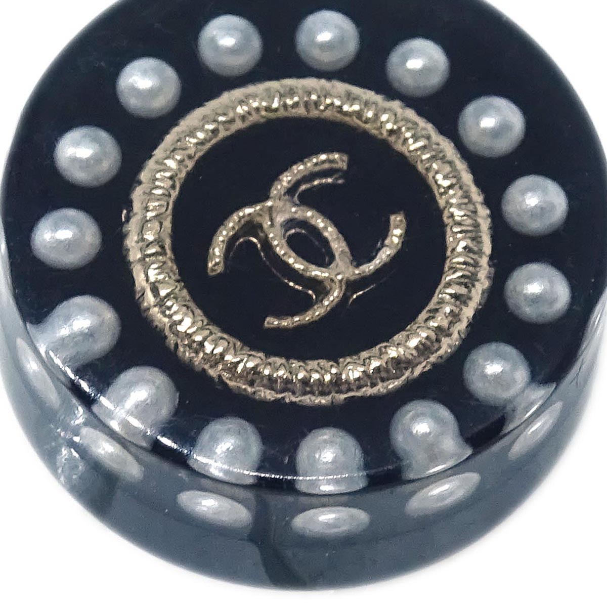 Chanel Button Piercing Earrings Black D18B