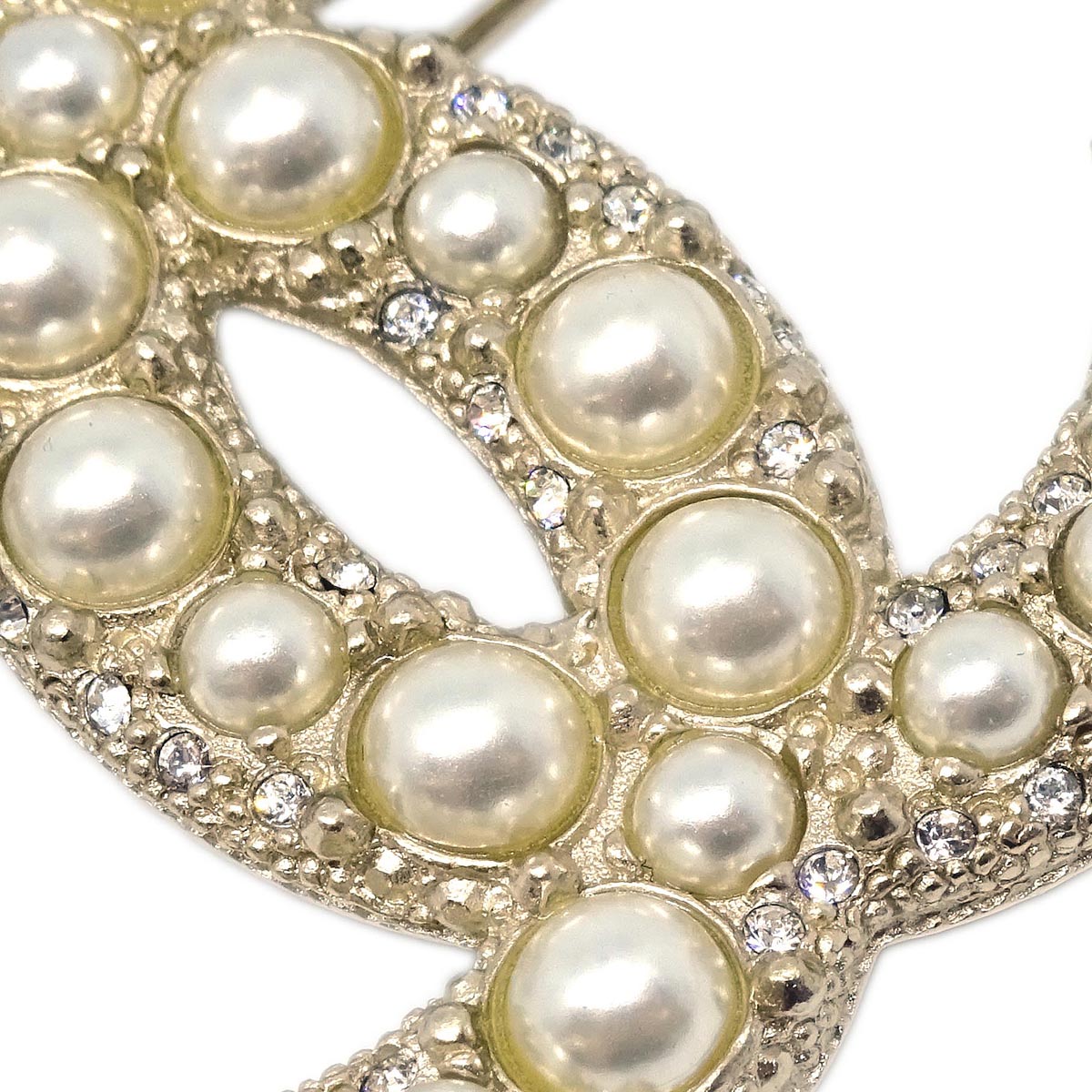 Chanel CC Brooch Pin Gold Rhinestone Costume Pearl F19V