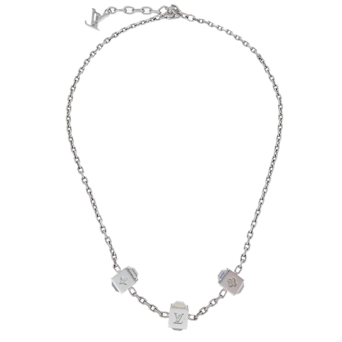 Louis Vuitton Necklace Collier Gamble Silver Rhinestone
