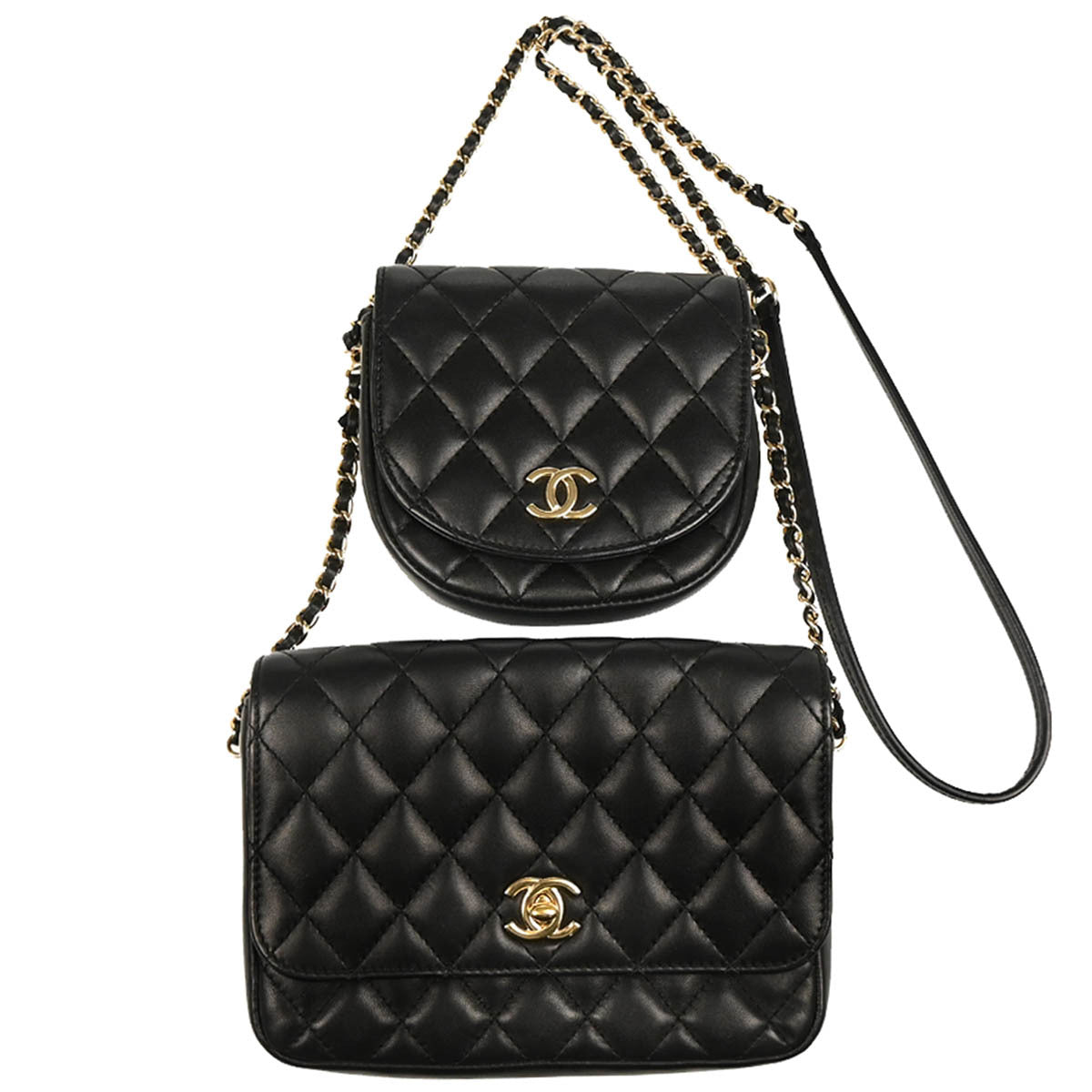 Chanel 2019 Black Lambskin Double Shoulder Bag