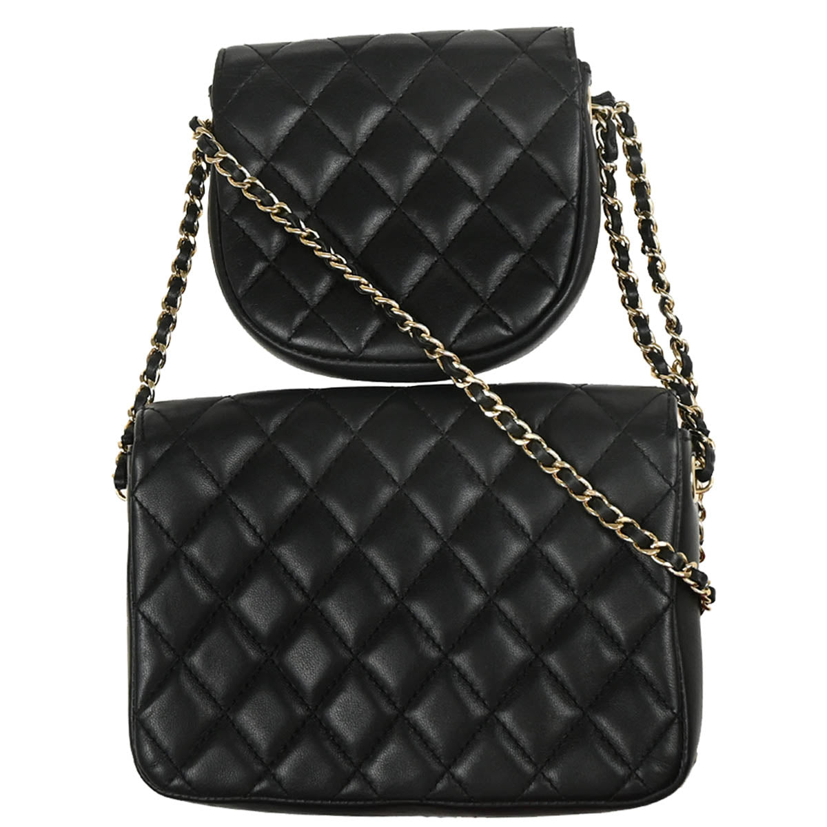 Chanel 2019 Black Lambskin Double Shoulder Bag
