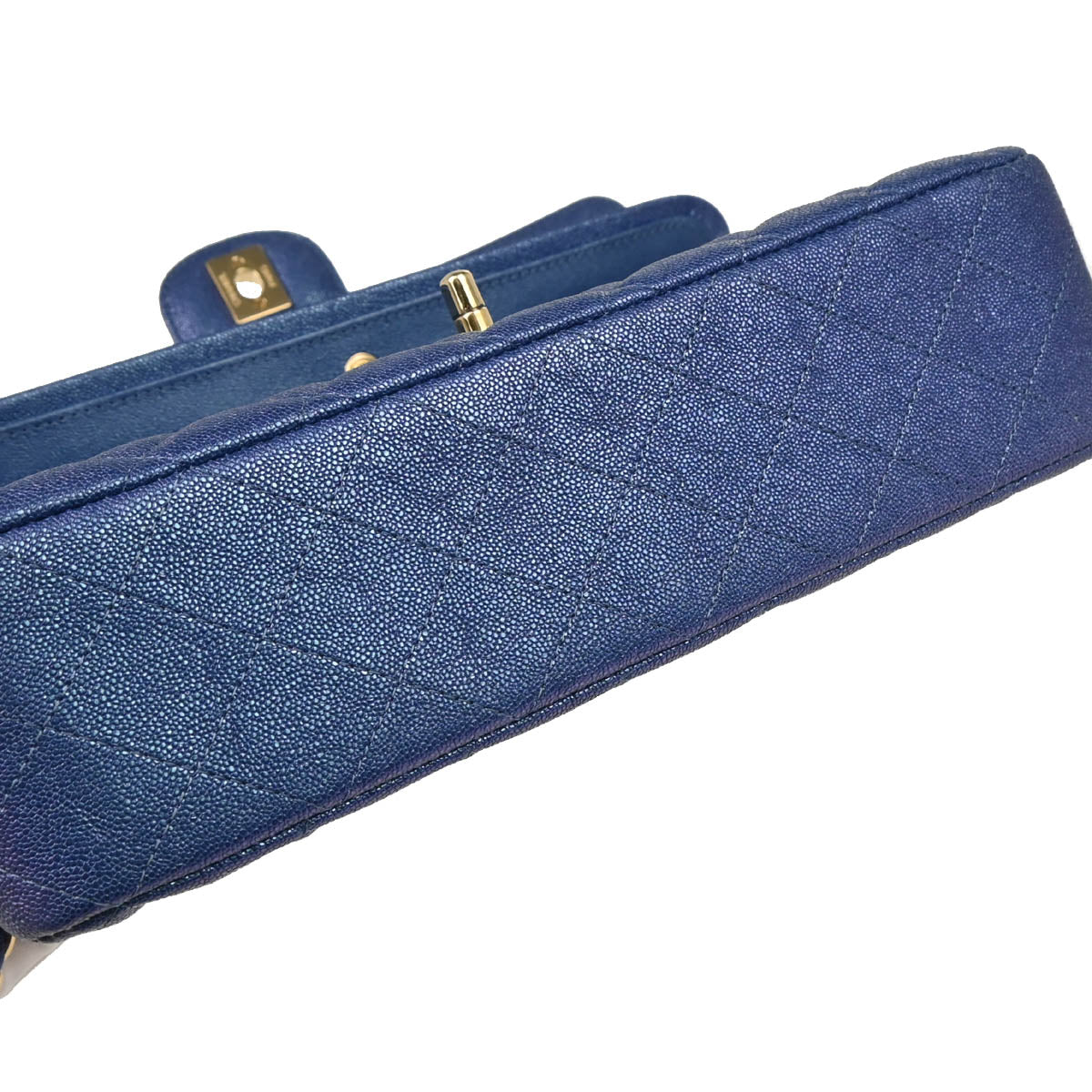 Chanel 2019 Metallic Blue Caviar Medium Classic Double Flap Shoulder Bag