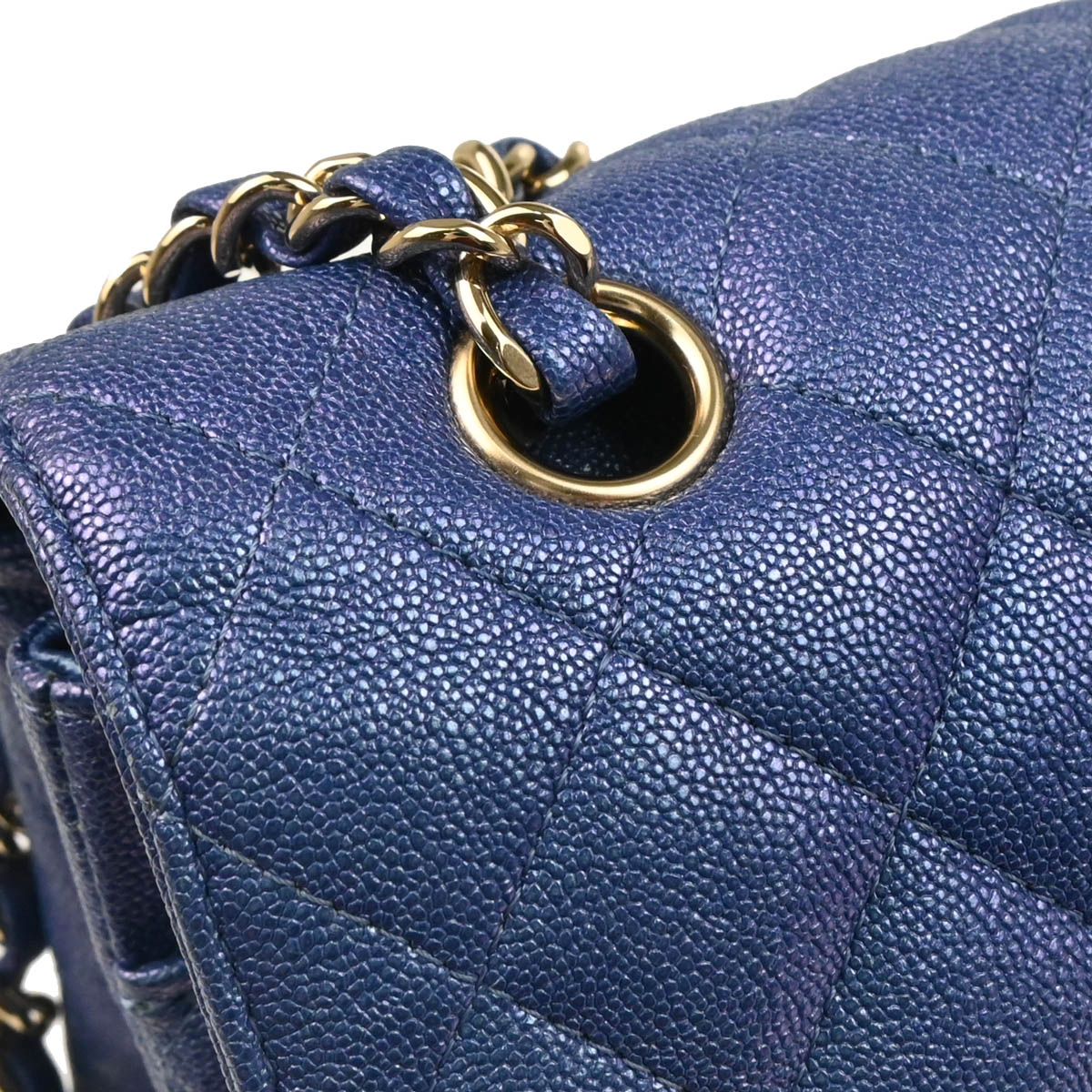 Chanel 2019 Metallic Blue Caviar Medium Classic Double Flap Shoulder Bag