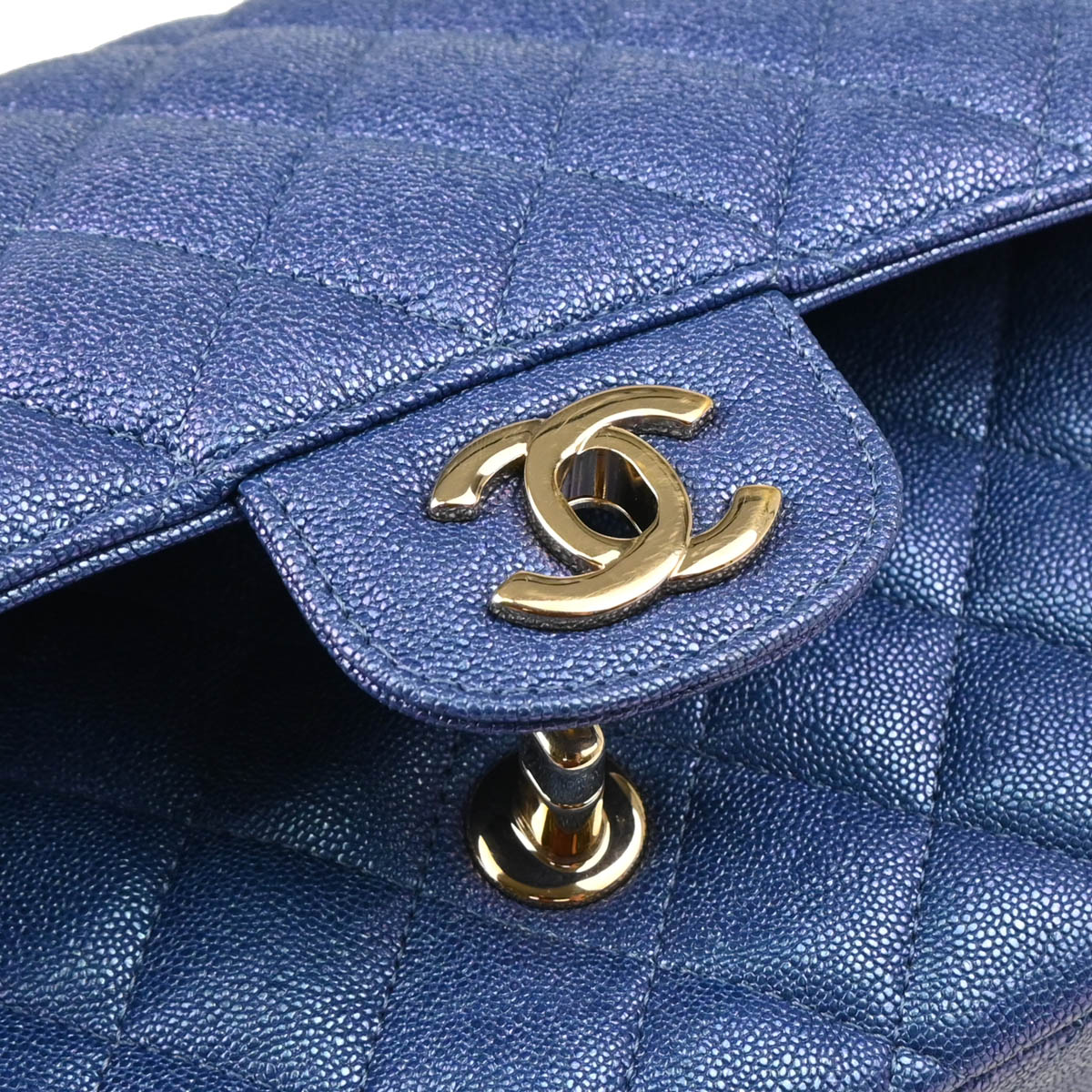 Chanel 2019 Metallic Blue Caviar Medium Classic Double Flap Shoulder Bag