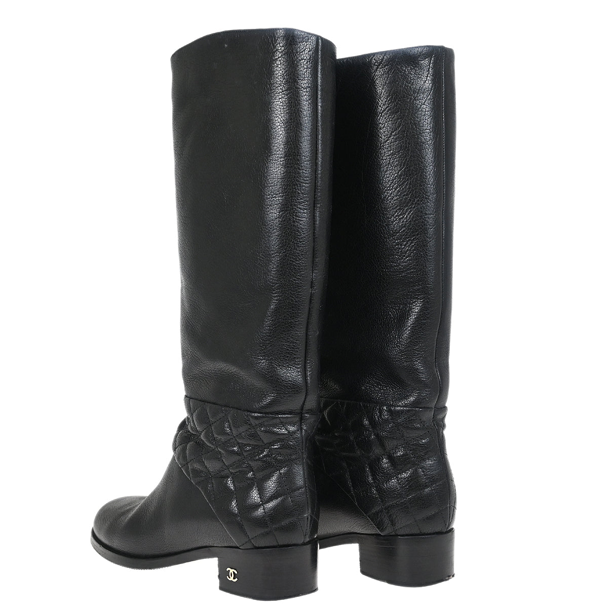 Chanel * Black Leather Shoes Boots #37