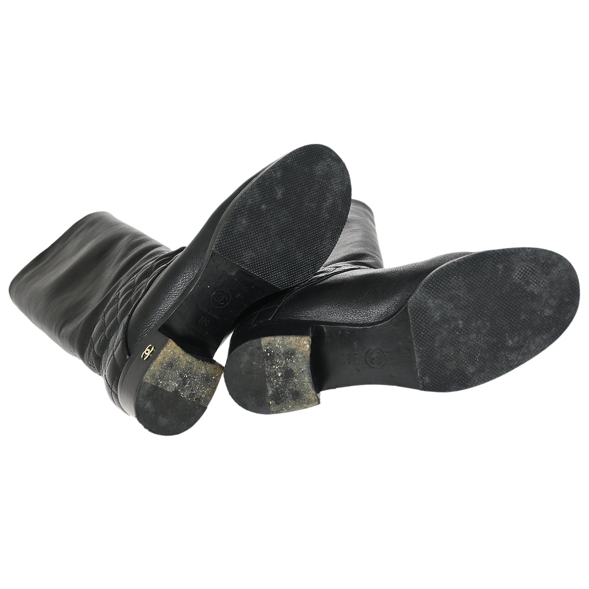 Chanel * Black Leather Shoes Boots #37