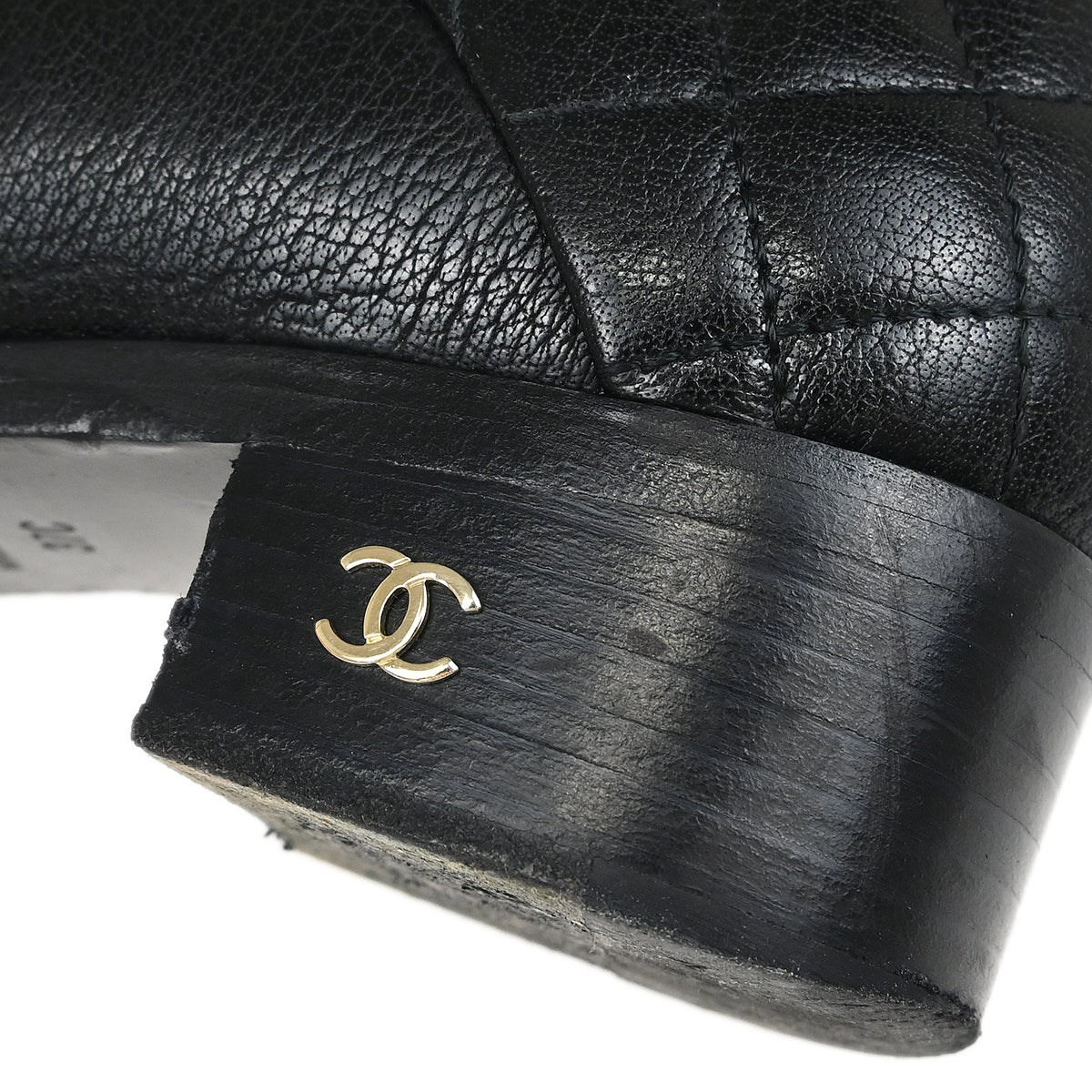 Chanel * Black Leather Shoes Boots #37