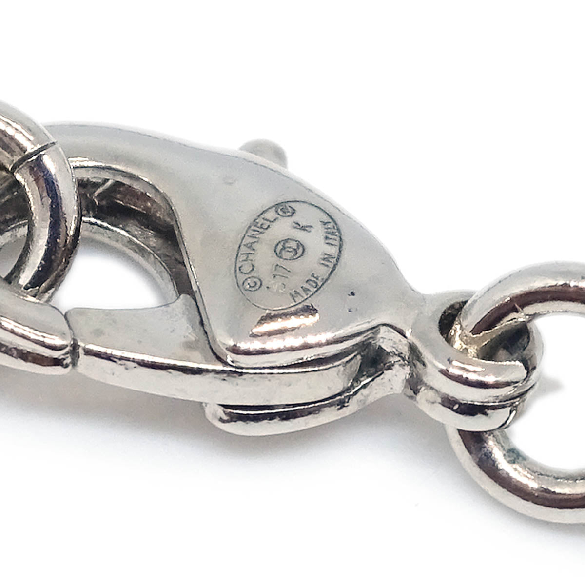 Chanel CC Chain Necklace Pendant Rhinestone Costume Pearl Silver B17K