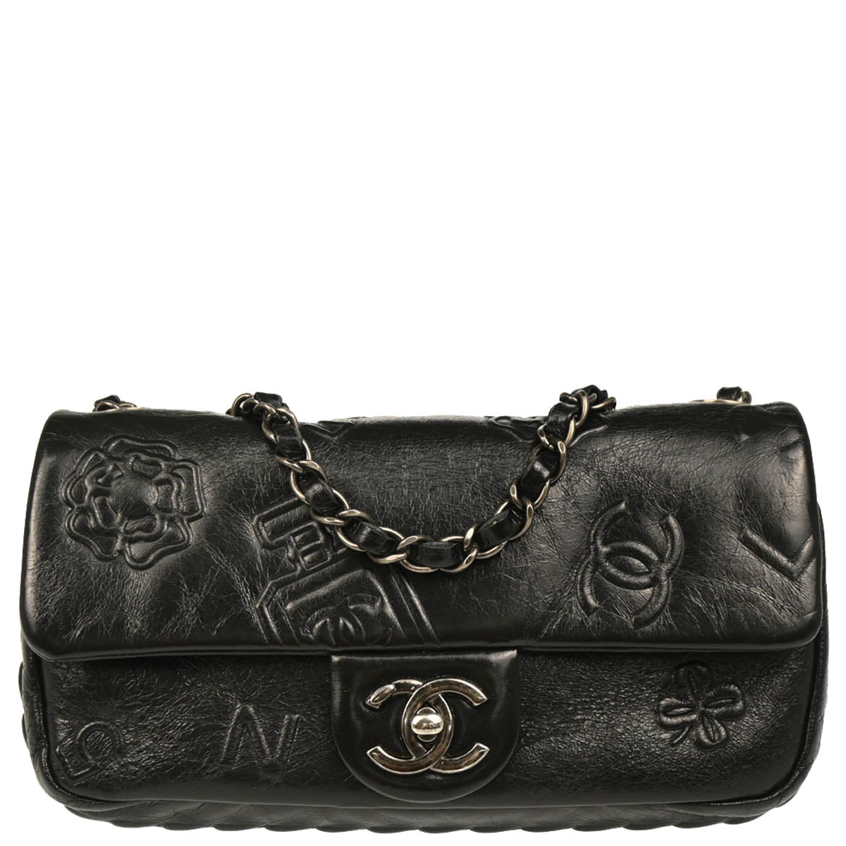 Chanel 2014 Black Embossed Calfskin Icon Small Shoulder Bag