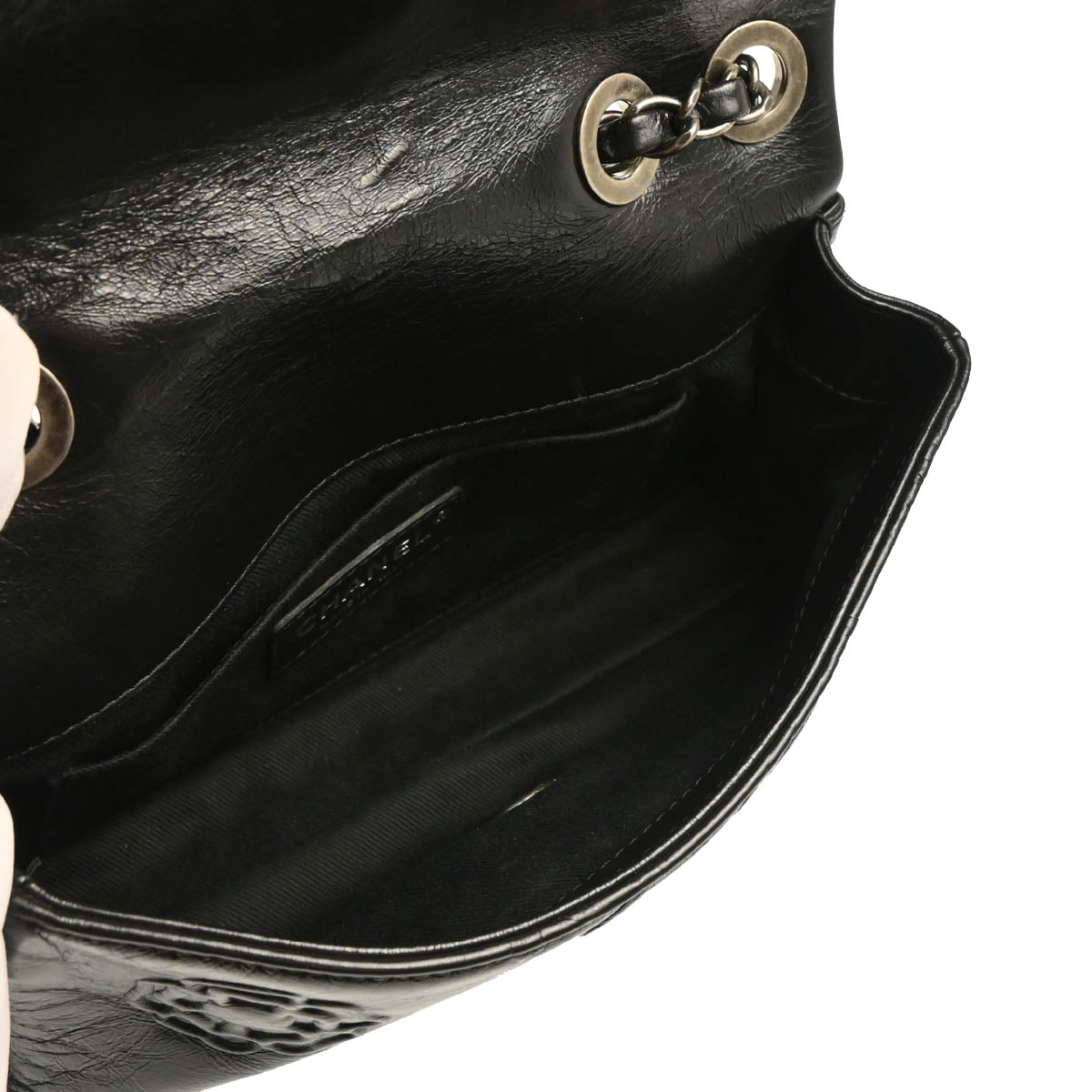 Chanel 2014 Black Embossed Calfskin Icon Small Shoulder Bag