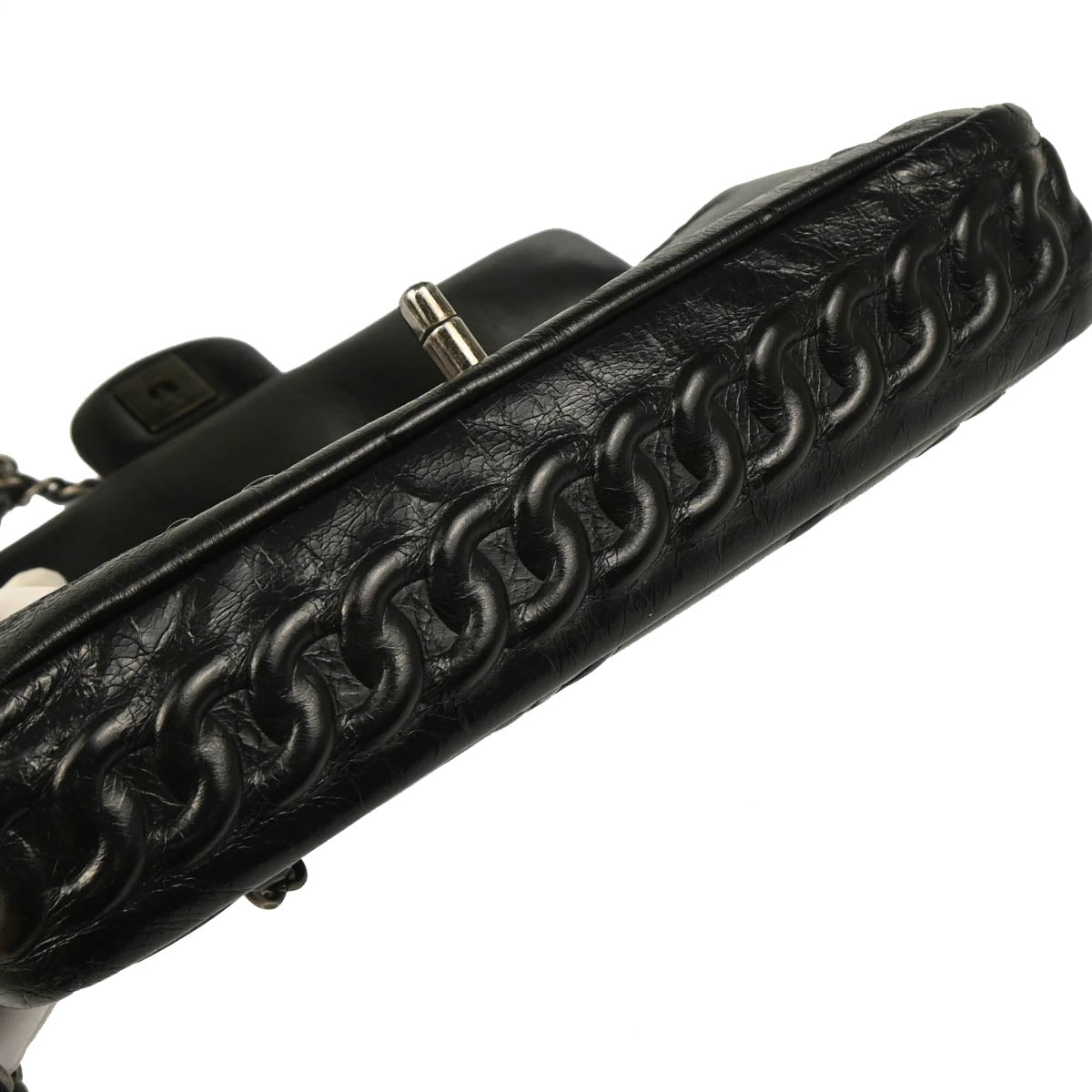 Chanel 2014 Black Embossed Calfskin Icon Small Shoulder Bag