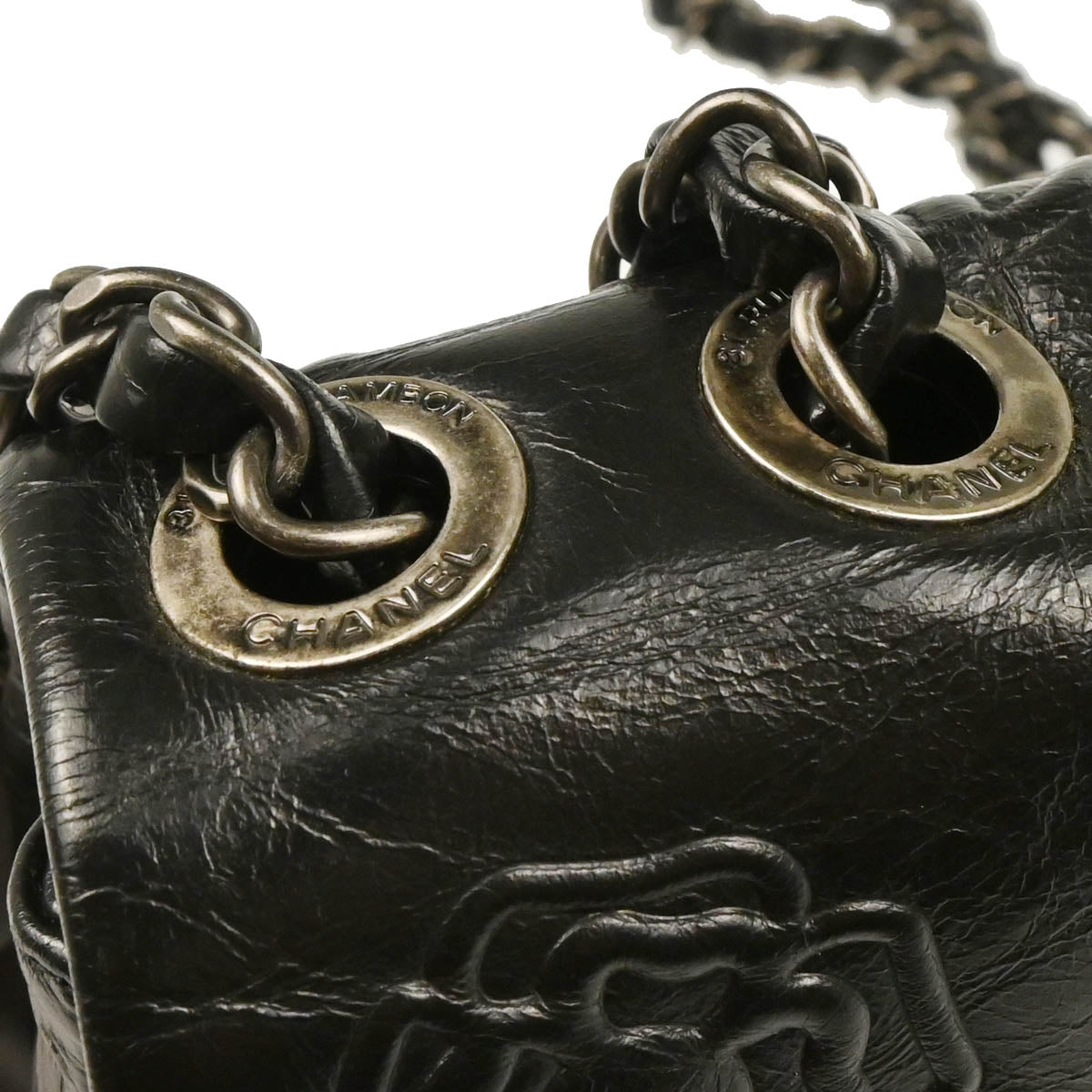 Chanel 2014 Black Embossed Calfskin Icon Small Shoulder Bag