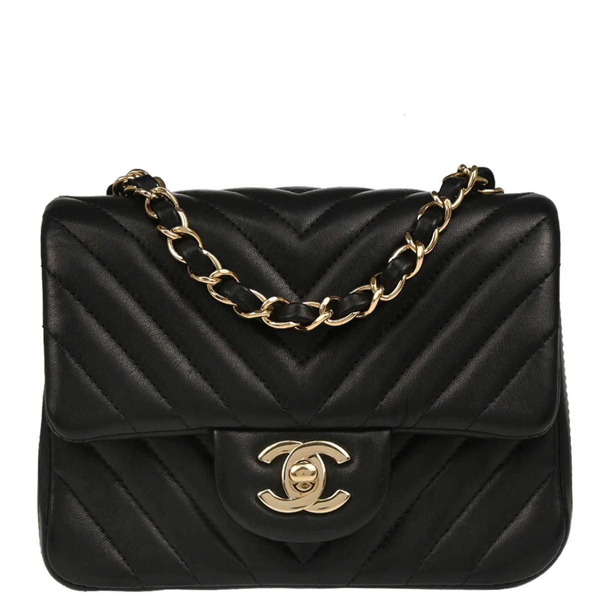 Chanel 2017 Black Lambskin Chevron Mini Classic Square Flap Shoulder Bag 17