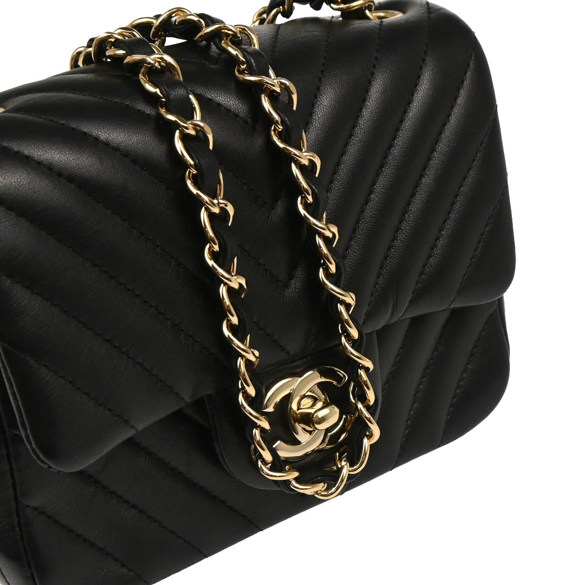 Chanel 2017 Black Lambskin Chevron Mini Classic Square Flap Shoulder Bag 17