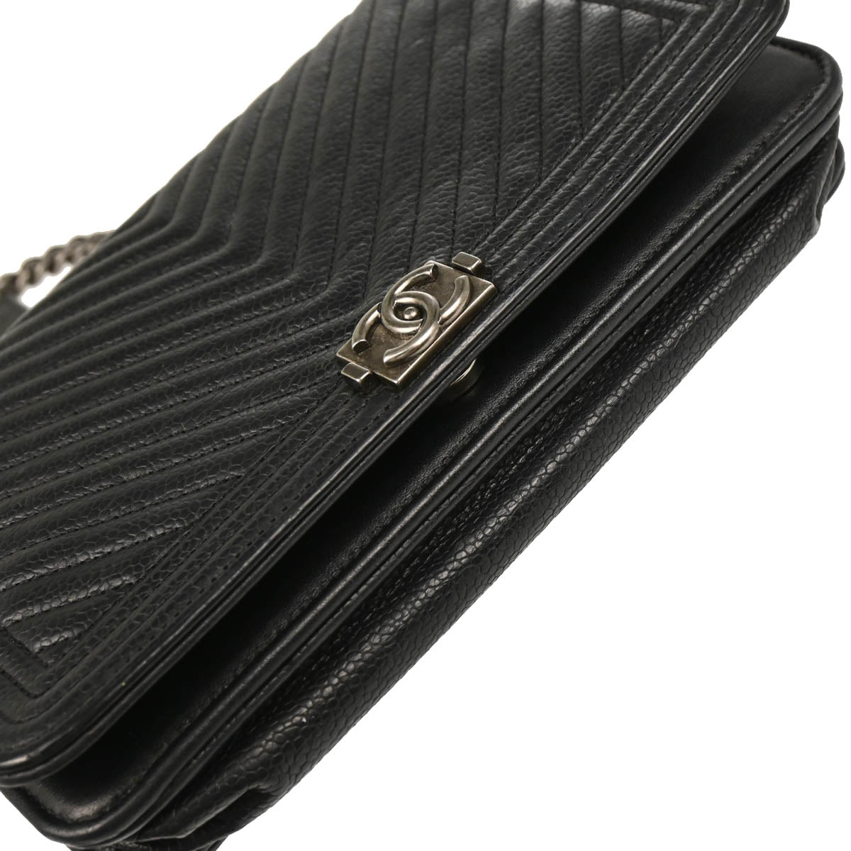 Boy Chanel 2019 Black Caviar Chevron Wallet on Chain WOC