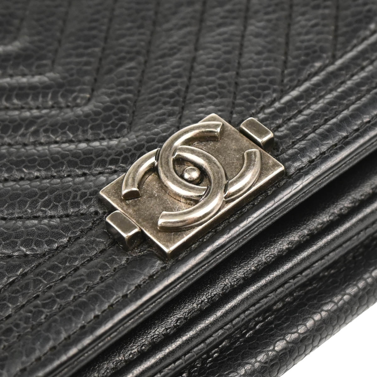 Boy Chanel 2019 Black Caviar Chevron Wallet on Chain WOC