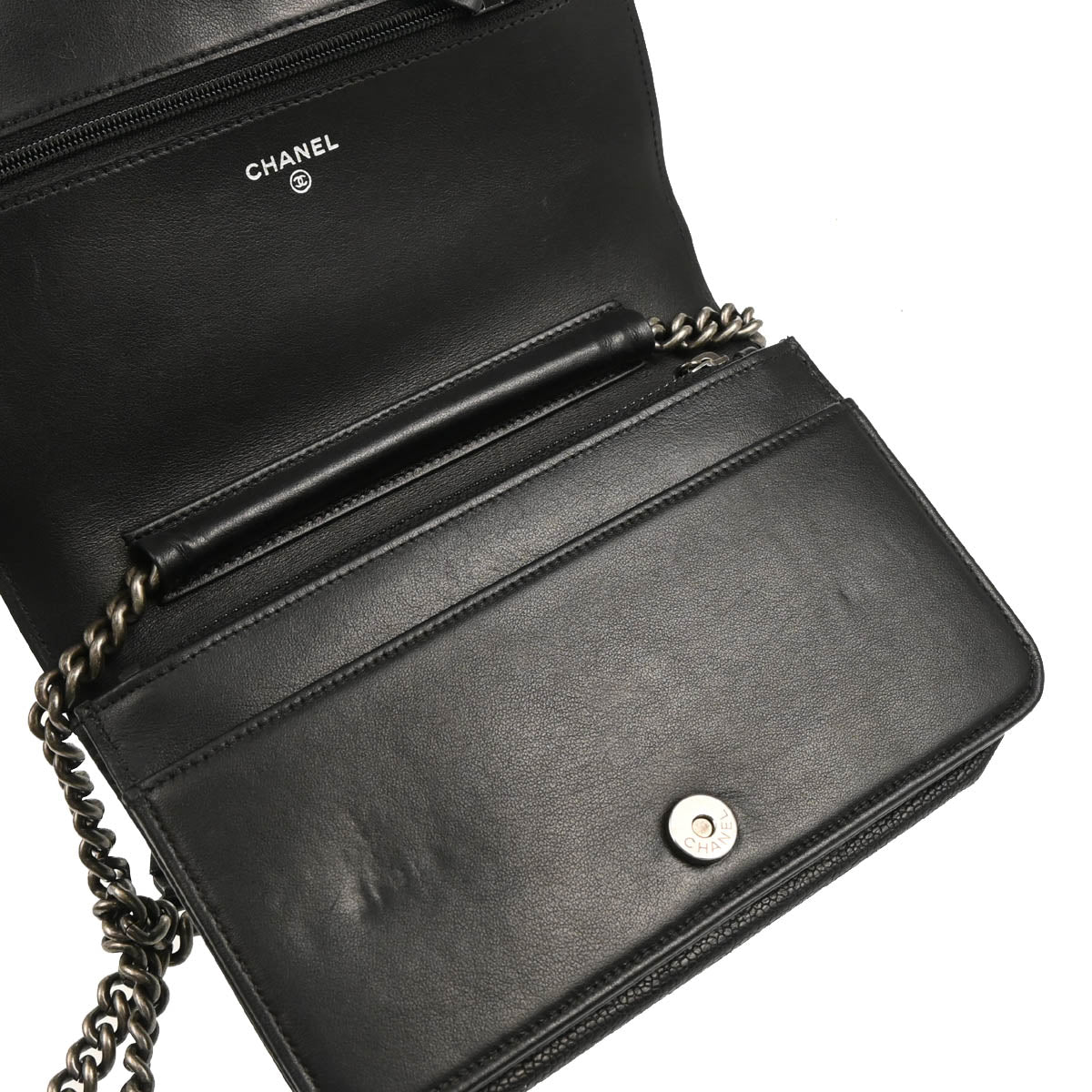 Boy Chanel 2019 Black Caviar Chevron Wallet on Chain WOC