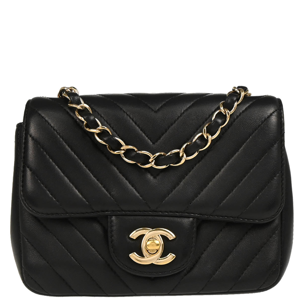 Chanel 2017-2018 Black Lambskin Chevron Chain Shoulder Bag